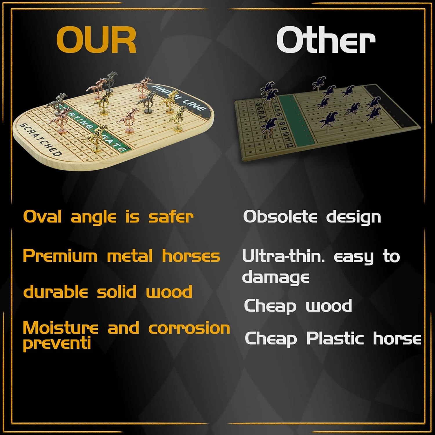 Horse Race Board Game Racing Game Thickened Solid Wood with 11 Luxurious Durable