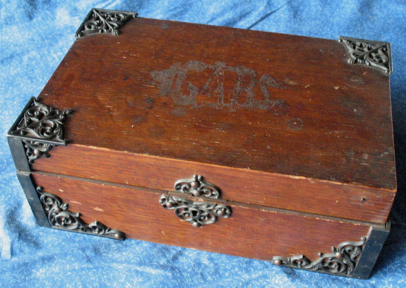 Antique Mahjong Set Oak Case 120 Painted Wood Tiles Dice Sticks Dated 1923