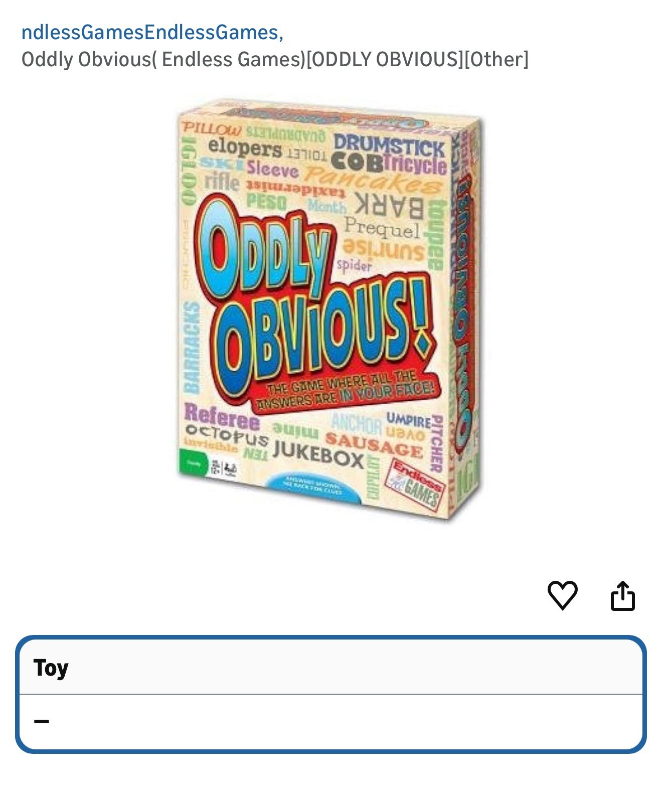 Oddly Obvious Game Endless Games The Answers Are All In Your Face New Sealed