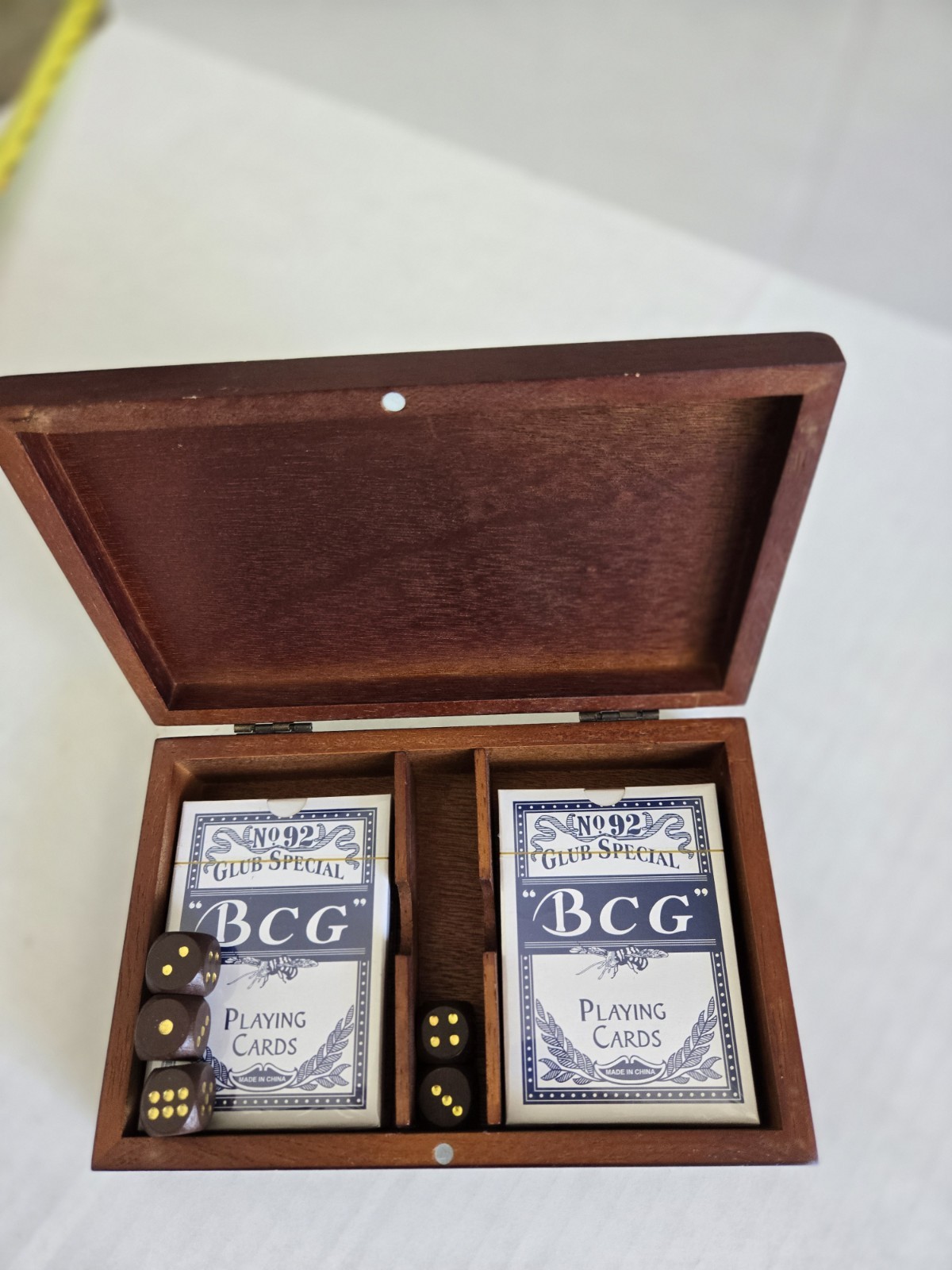 Card Dice Game in Wood Box & New BCG Cards 5 Dice Gift Poker Games