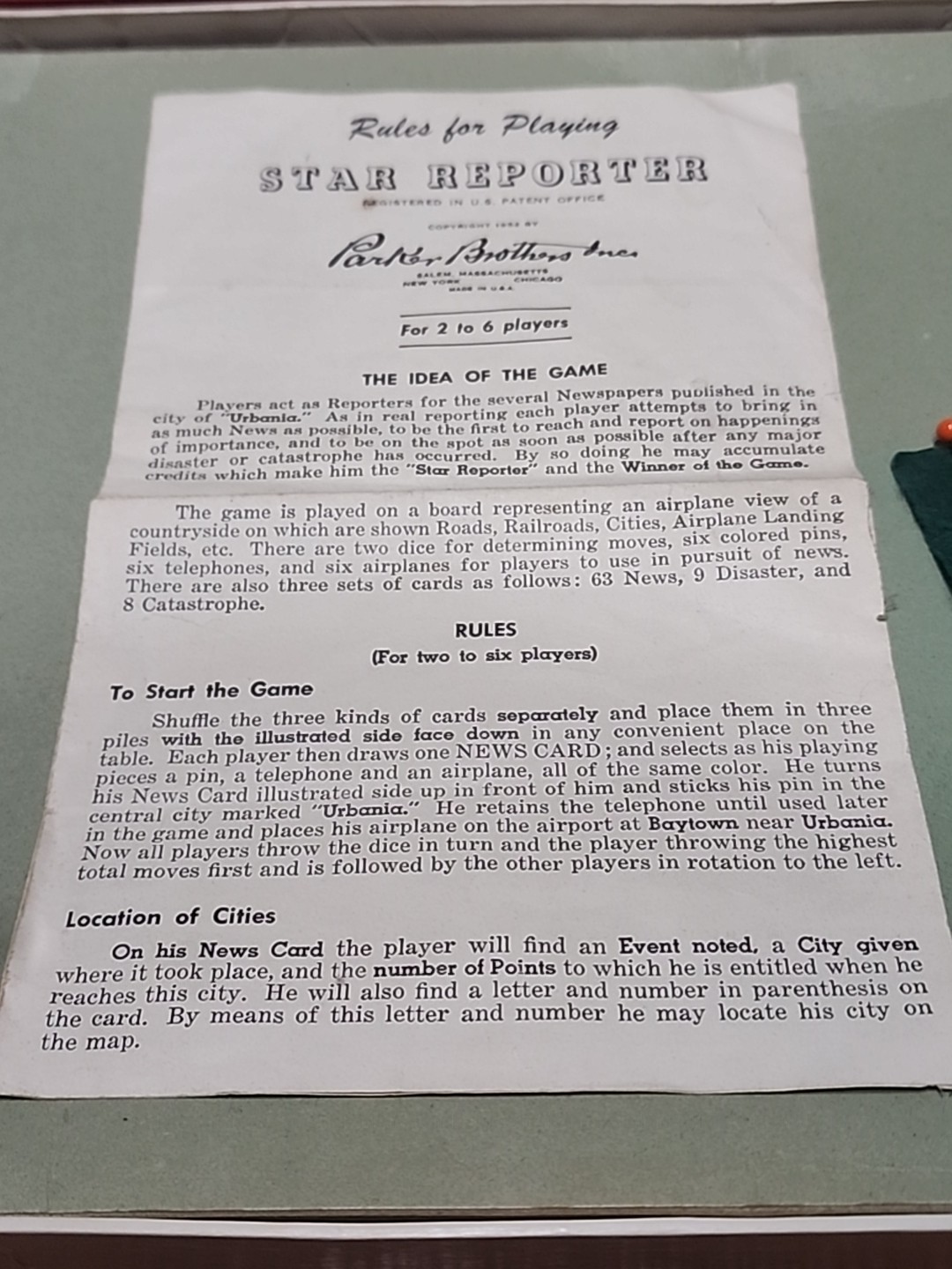 Vintage 1952 STAR REPORTER Board Game Parker Brothers 98% Complete