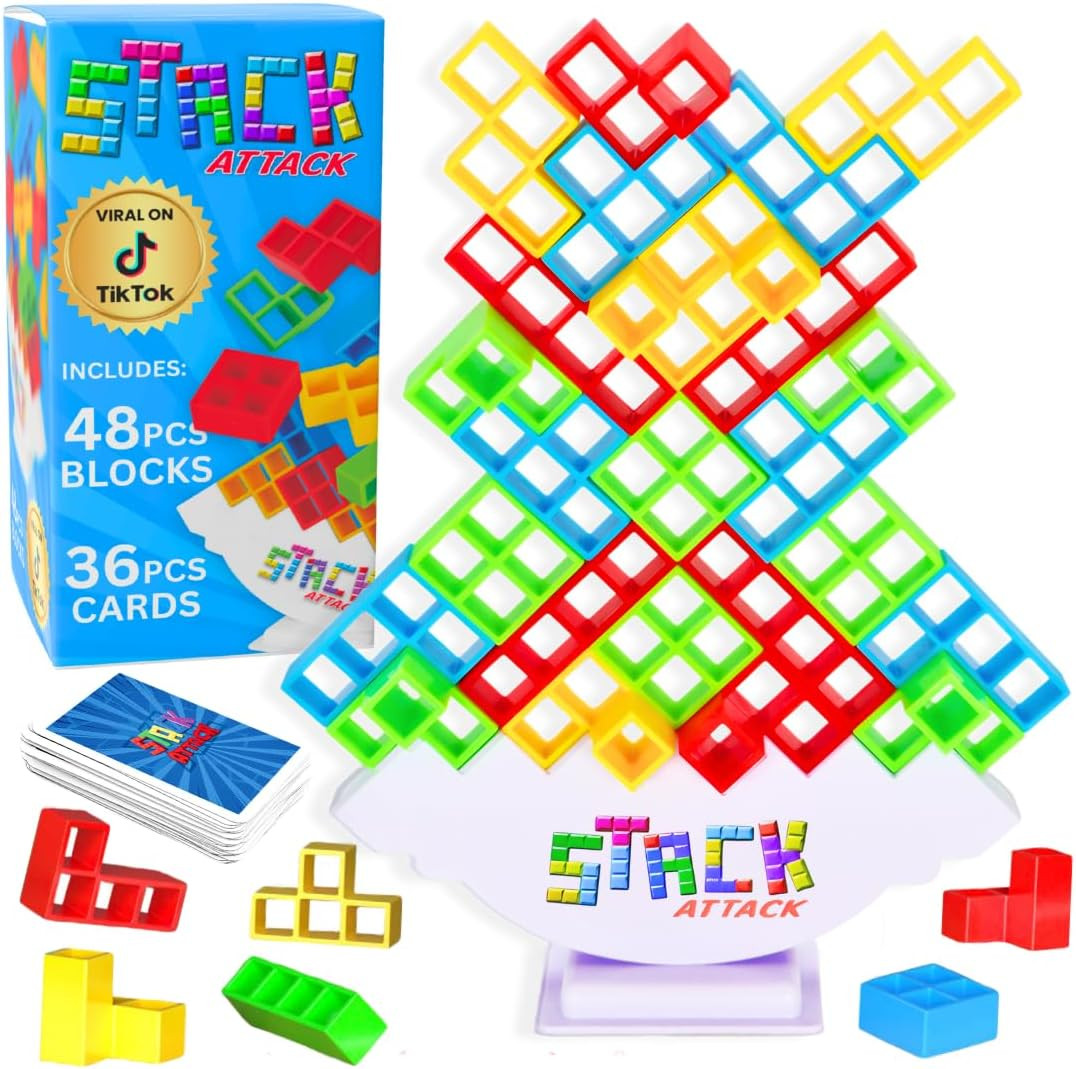 Stack Attack Tower Game, Fun Balance Games for Kids & Adults, Family Game Night