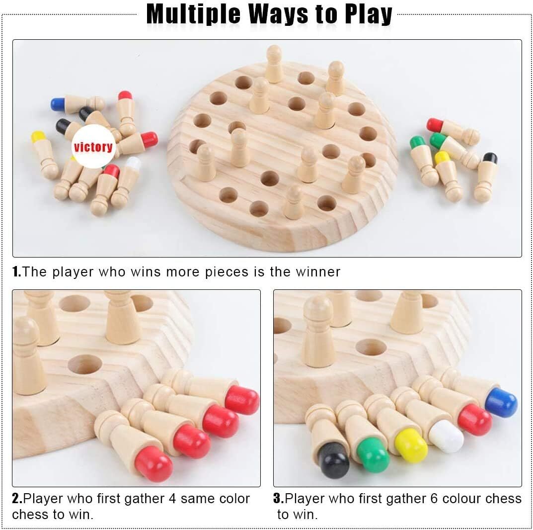 Gifts for Kids-Wooden Memory Chess Board Game: Color Memory Matching Brain Game