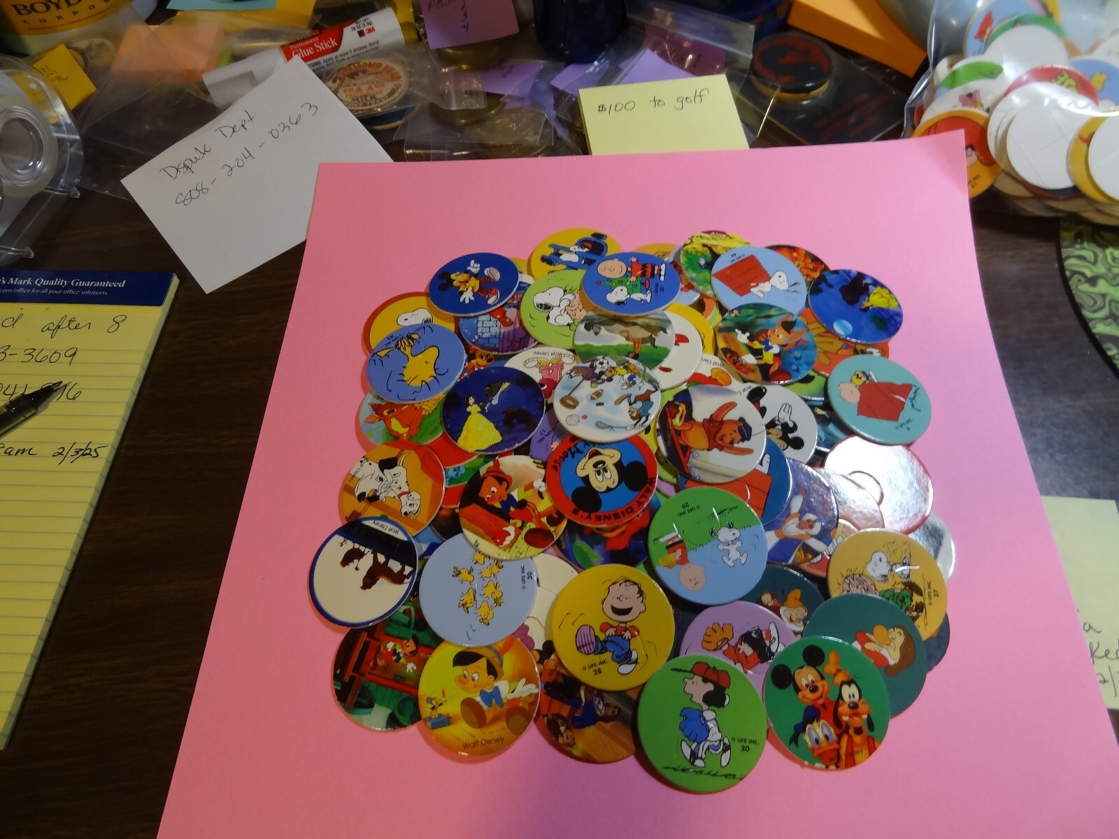 POGS * 100 Disney Characters & Snoopy Variety * 5 Misc Slammers * Plastic/Metal