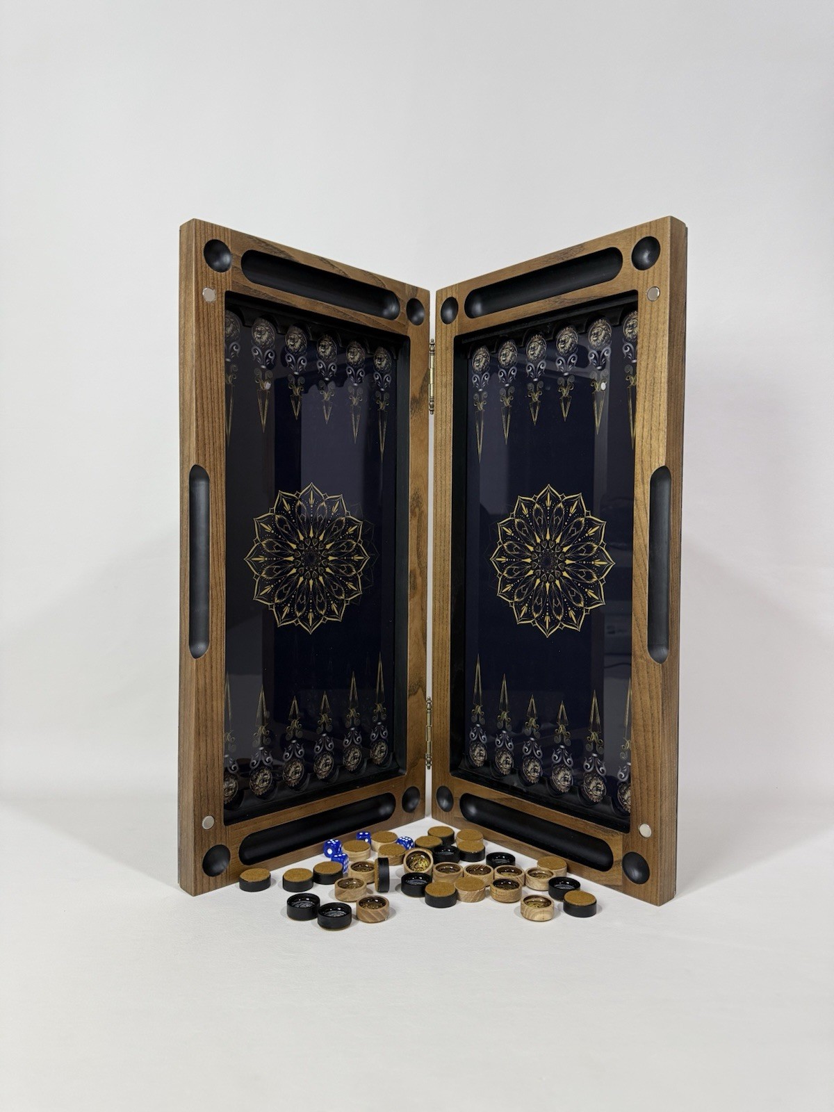 Lion Backgammon Set with Tempered Glass – Handmade Wooden Royal Board Game