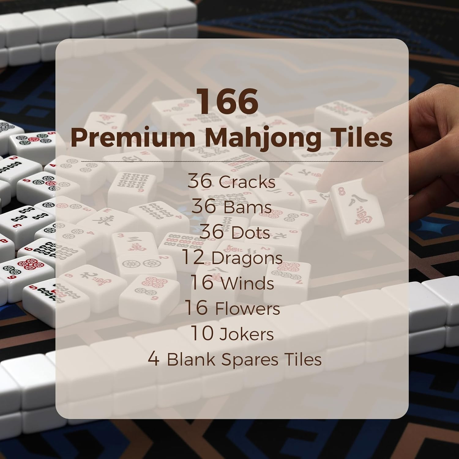 American Mahjong Tile Set with Navy Printed Carrying Bag, 166 Premium White Tile