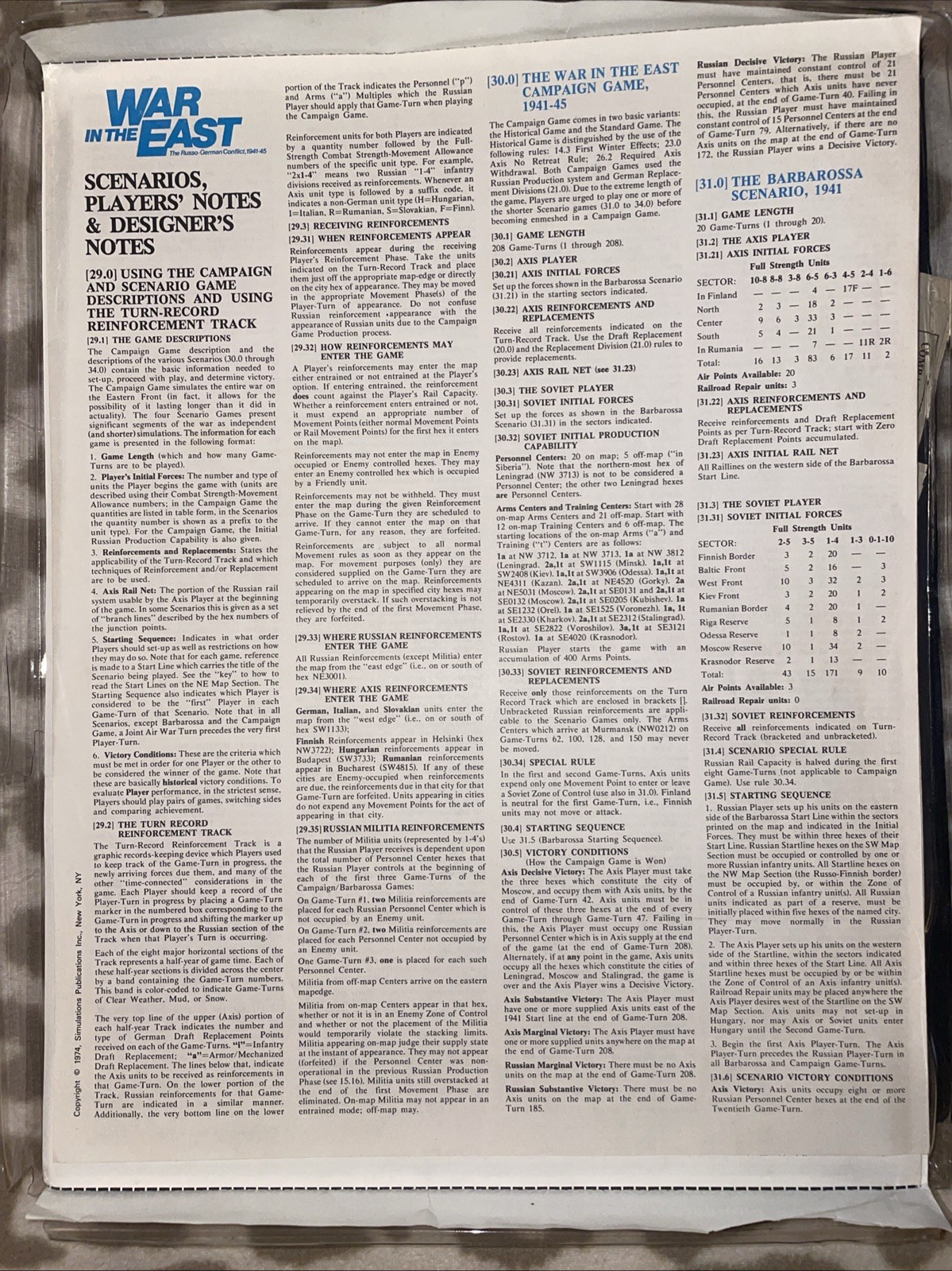 SPI. 1974. War In The East. Punched. VGC. Rare Collectible.