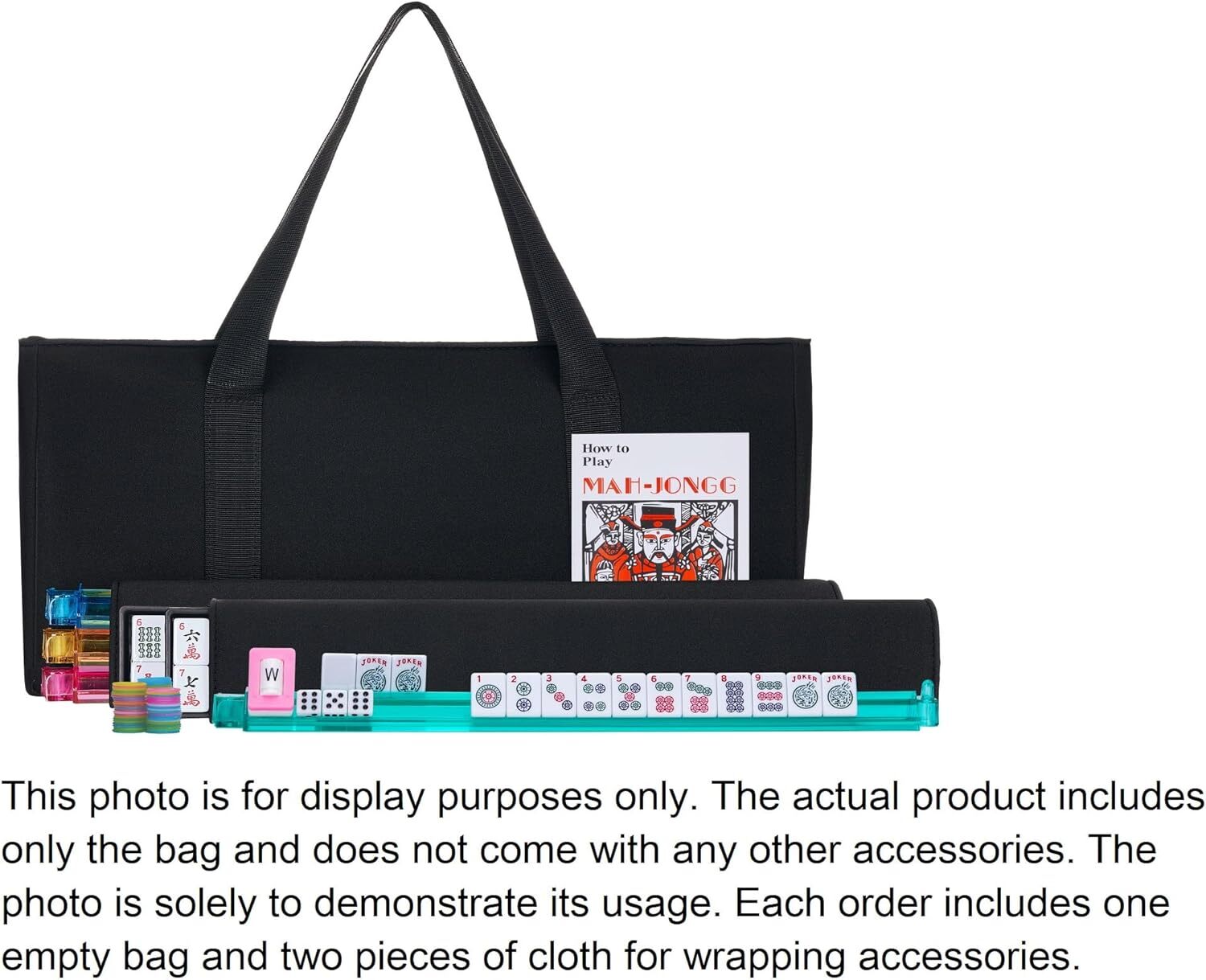 “Black” Quilted PU Leather Mahjong Carry Bag with Zippered Storage Pocket.
