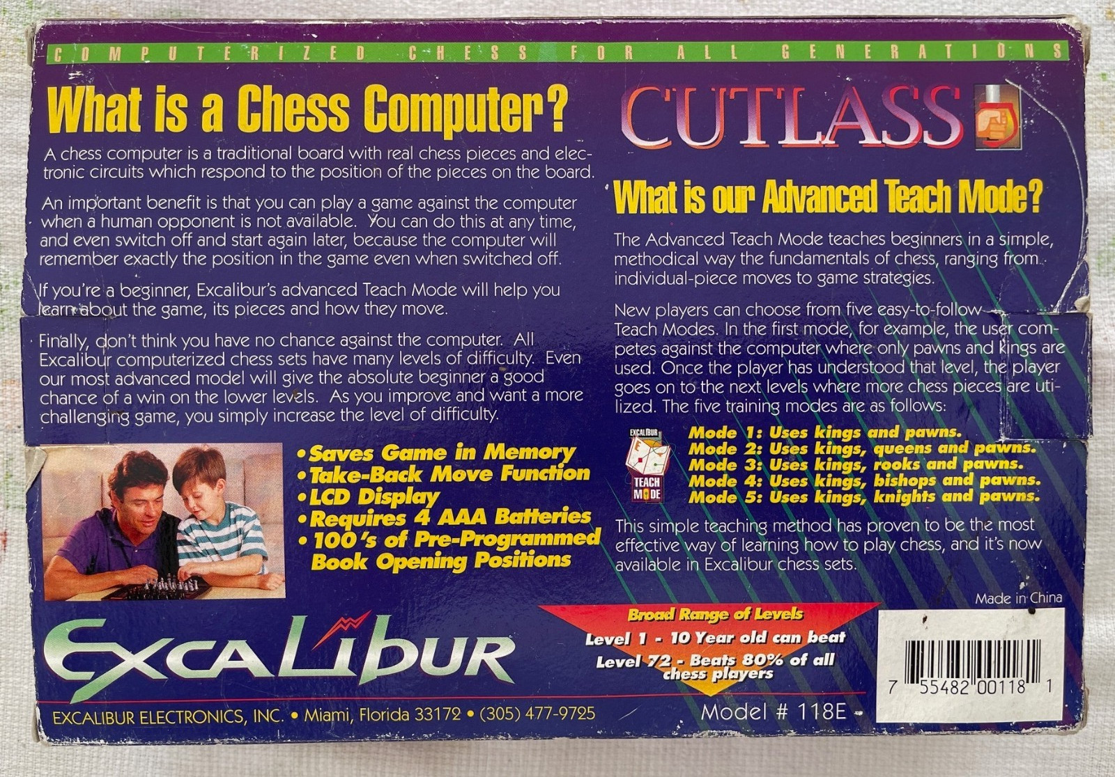 Vintage EXCALIBUR Cutlass Electronic Computer Chess Game Model 118E