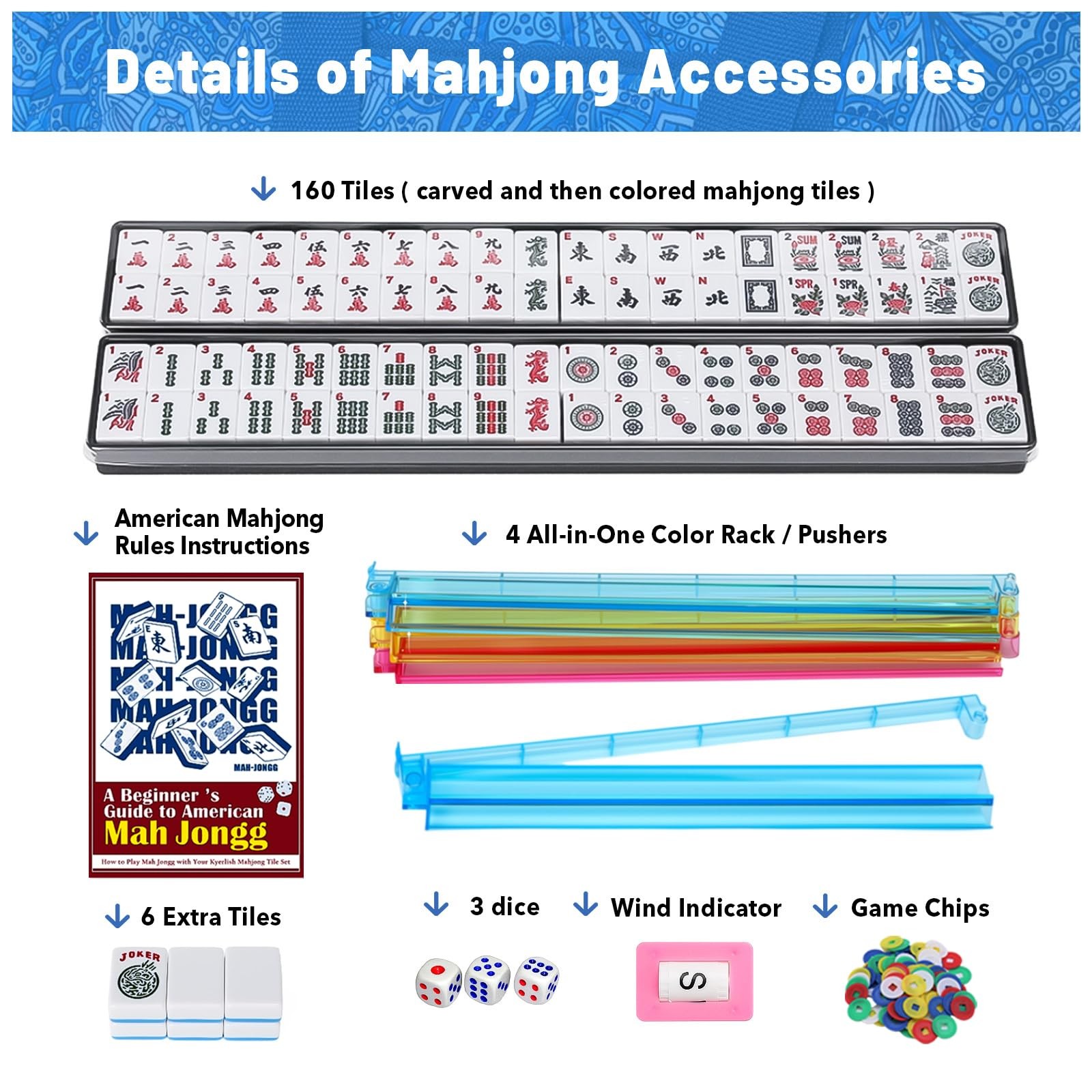 Kyerlish American Mahjong 4 inches x 9 x 21 inches, Blue（blue Tiles）