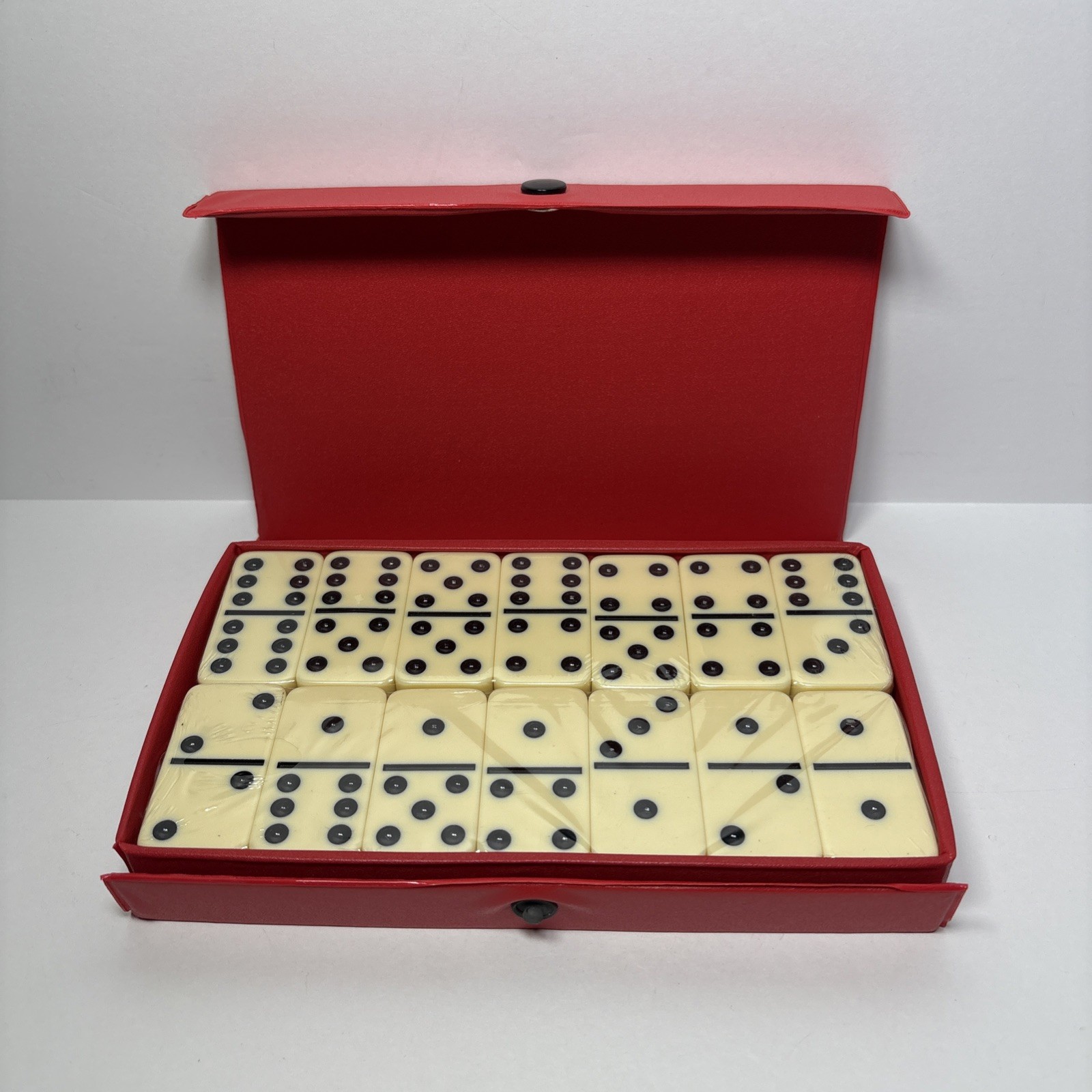 Vintage Heavy Double Six Domino Set with Red Vinyl Game Case BRAND NEW COMPLETE!