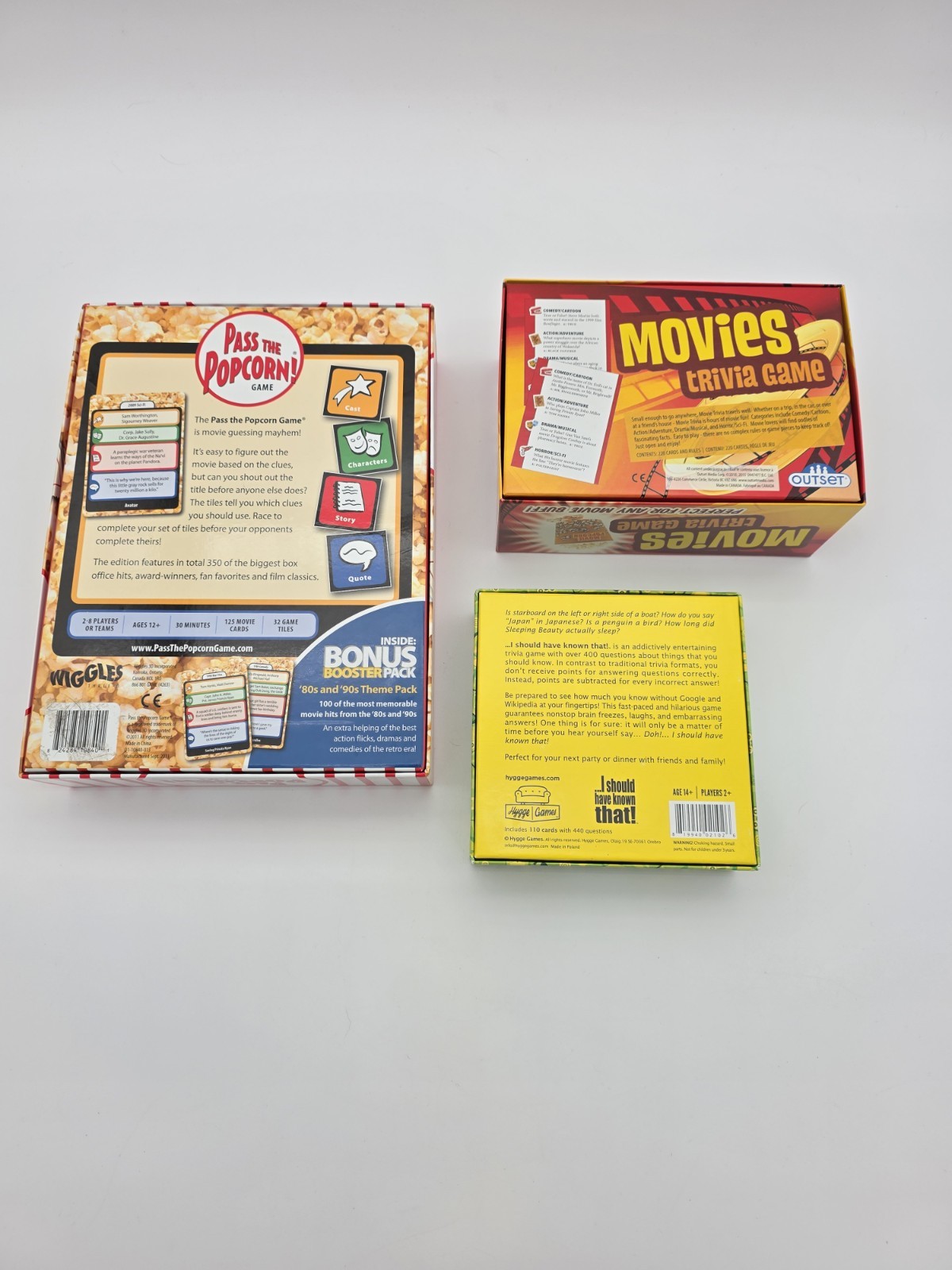 3 Trivia Games, Movies, Pass The Popcorn, I Should Have Known That, All Complete