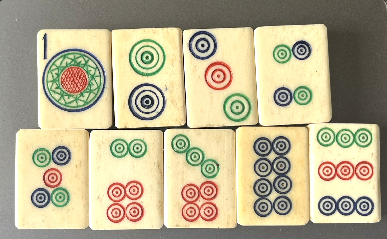 lot 9 Vtg 1920’s Mahjong Bone/Bamboo Replacement Tiles DOT 1 2 3 4 5 6 7 8 9