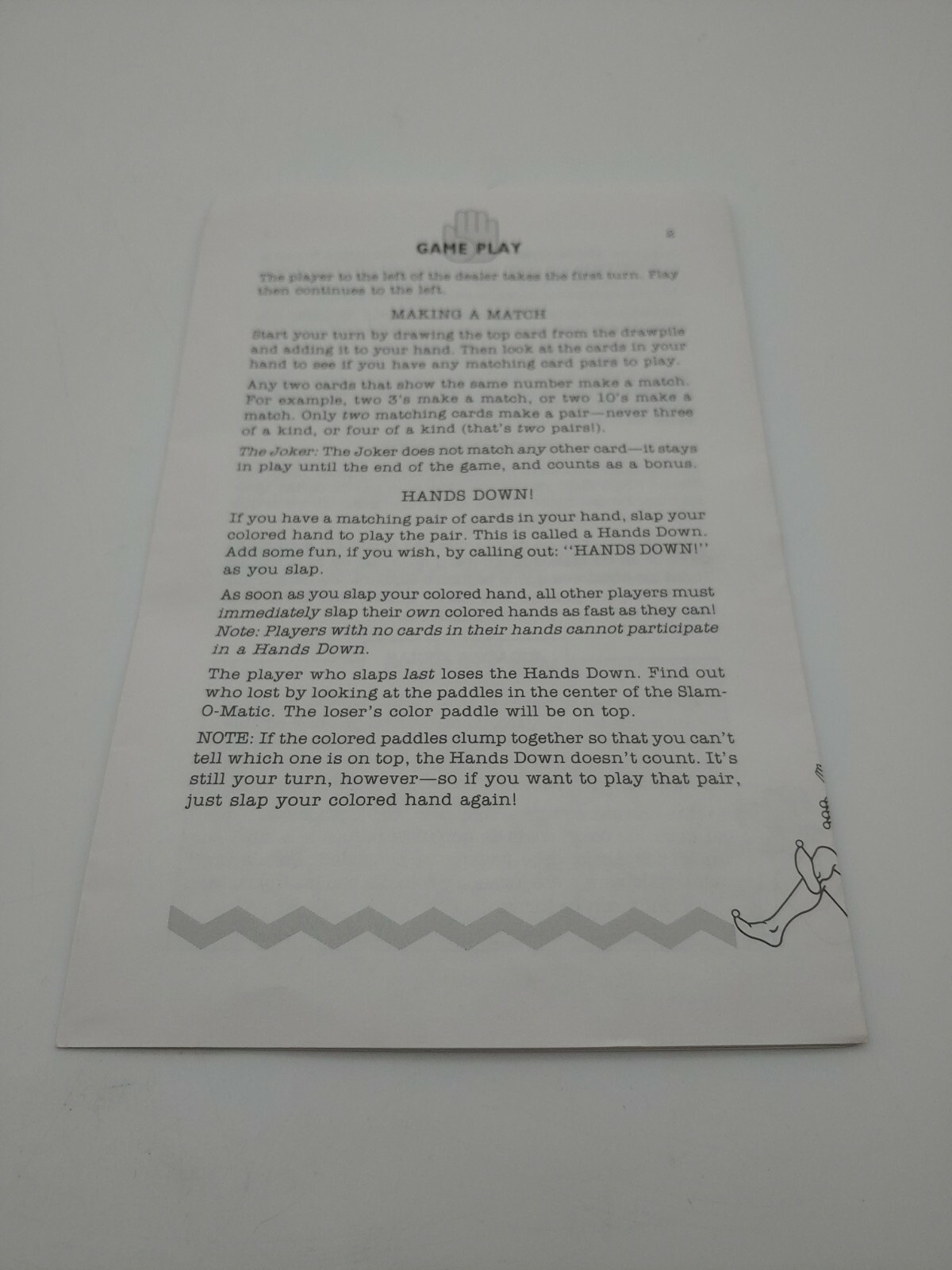 1990 Hands Down Board Game Replacement Instruction Manual Rules Only