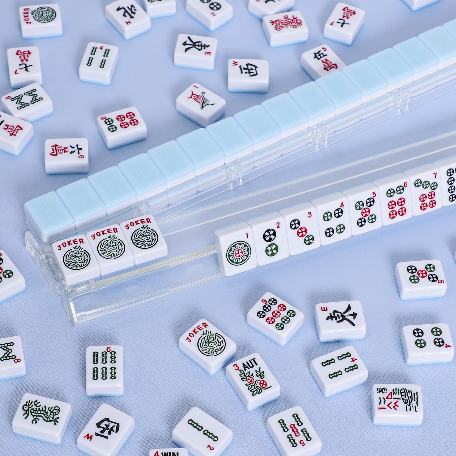 4PCS Clear Mahjong Racks with Pushers for 166 American Mahjong Tiles, Mahjong…