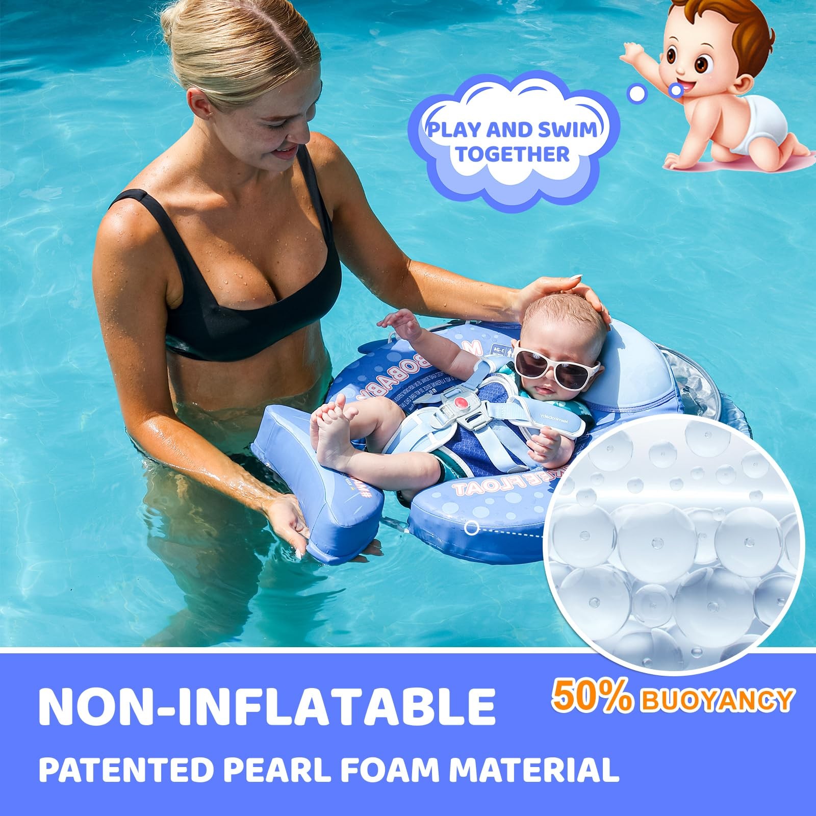 Baby Float Non Inflatable Canopy Sun Protection 3-24 Months Shark Mambobaby Tail
