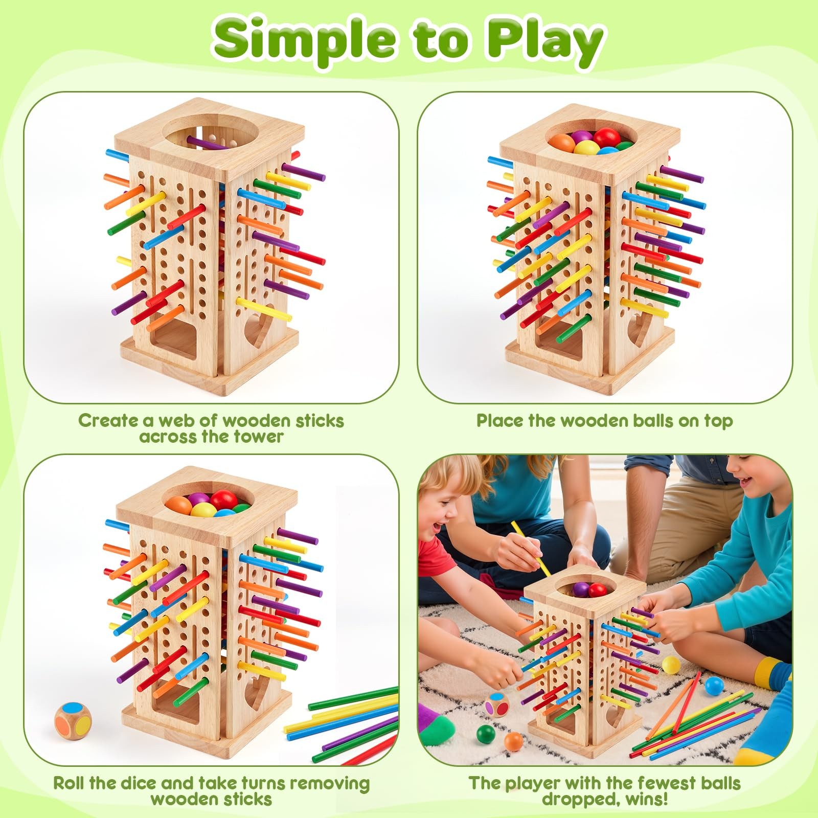 Montessori Wooden Board Games, 42 Colorful Sticks Math Learning Toys for 3 4 …