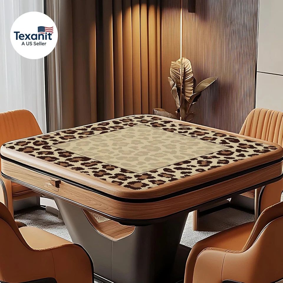 Leopard Print Mahjong Mat for Table 31.5 X 31.5 In, Trendy Brown and Beige Anima