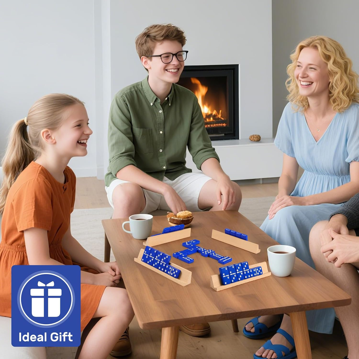 Dominoes Set for Adults with 4 Wooden Racks/Trays, Double Six Travel Portable Ca