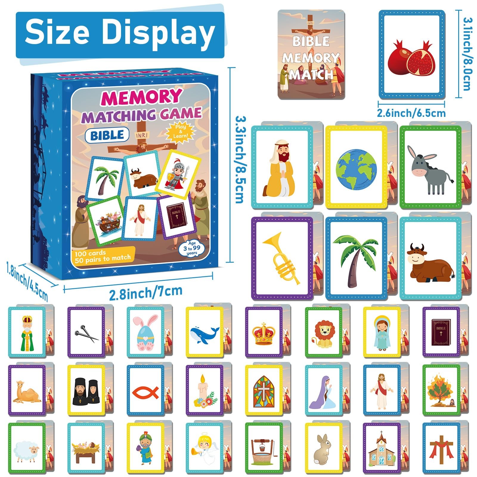 100 Memory Matching Card Game Bible Educational Kids Christian Preschool VBS Set