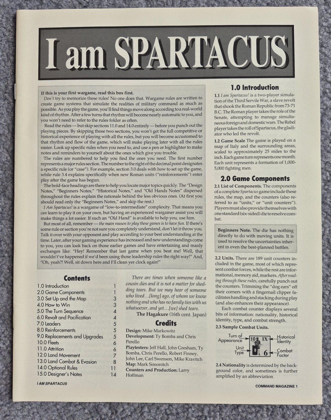 Command Magazine #15 New Mint w/Unpunched game: I am SPARTACUS, by XTR 1992