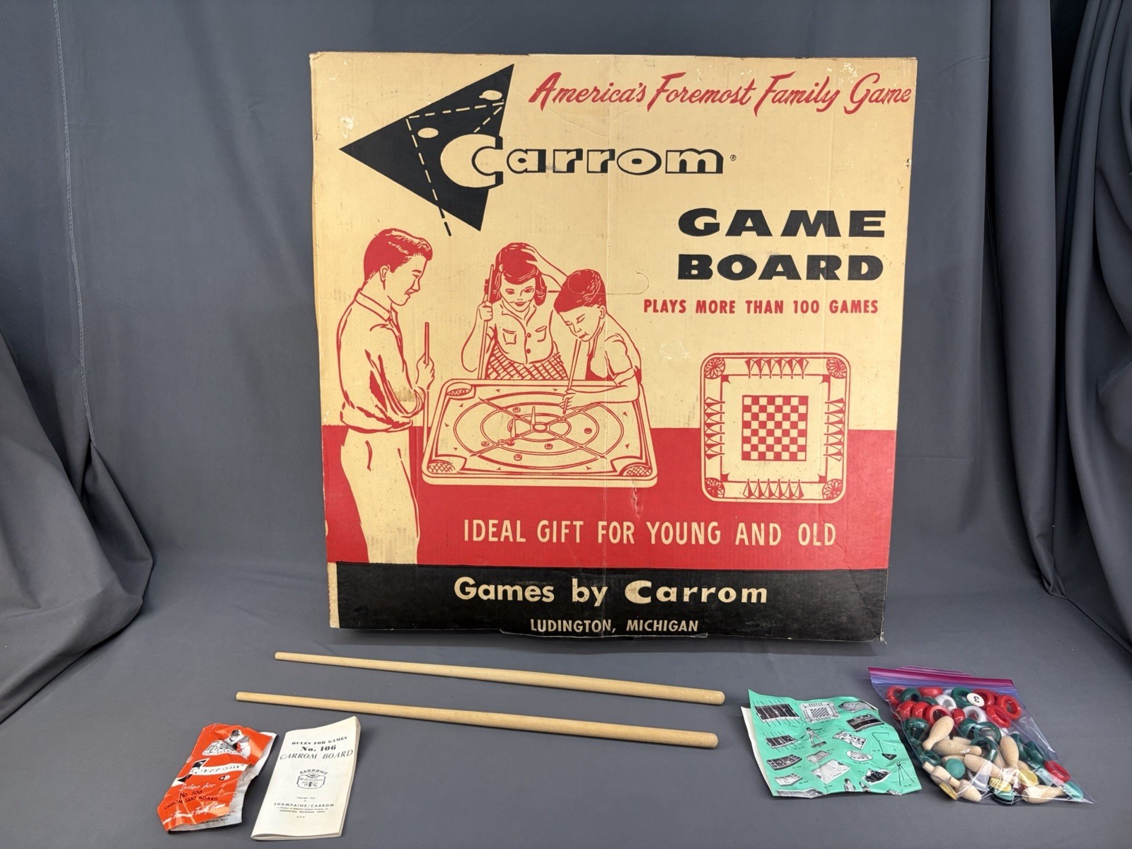 Vintage 1963 Carron Game Board No. 106 Game Rules Book Original Box Play Pieces