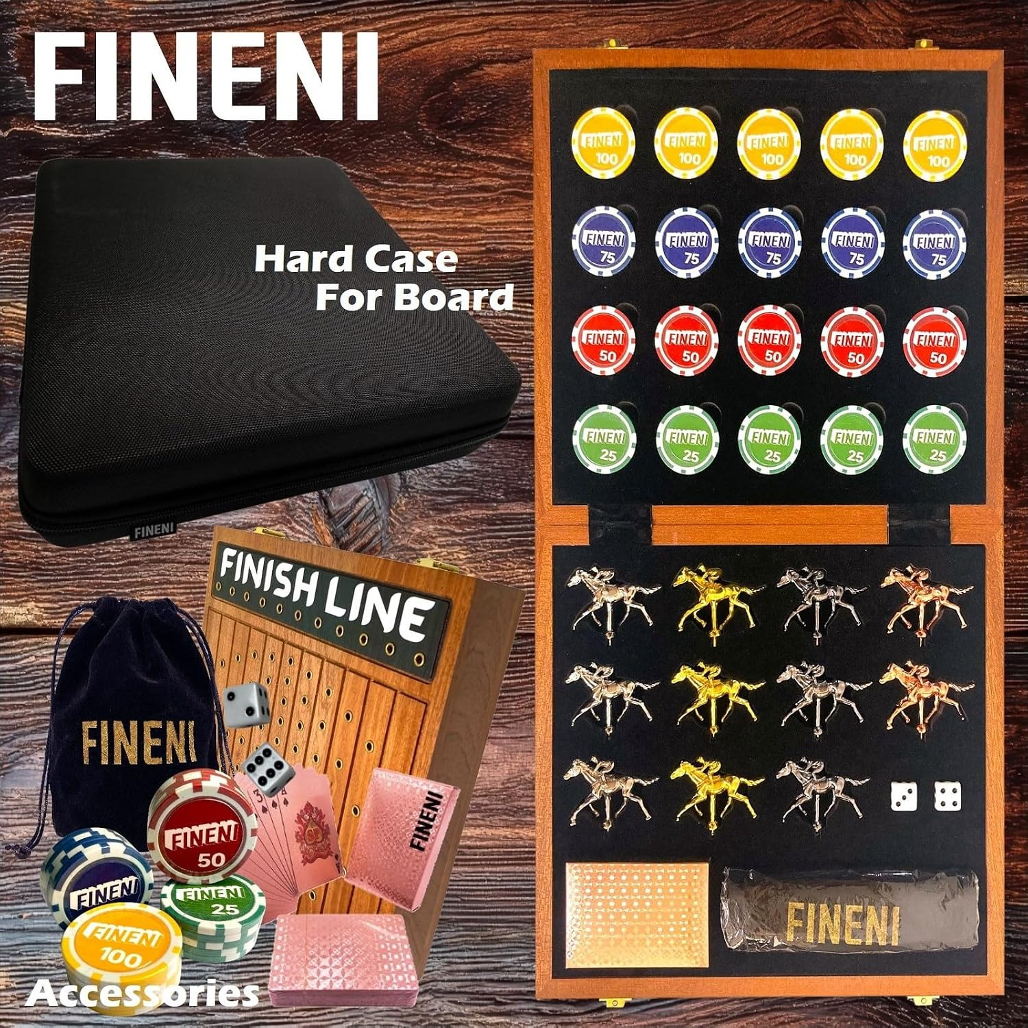 Horse Racing Game for Adults, Foldable Horse Race Board Game with 11 Luxurious M