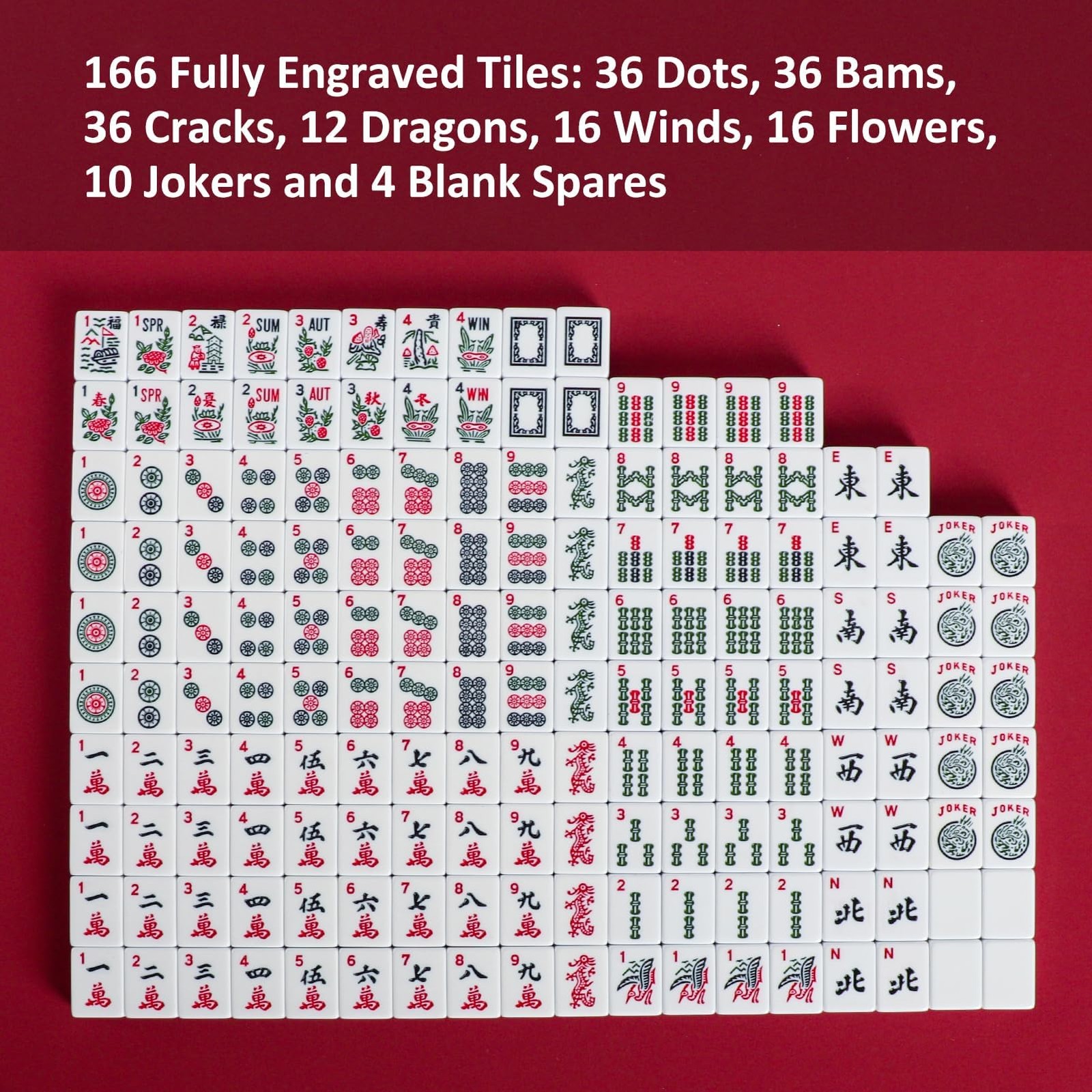 American Mahjong Set with Blue Carrying Bag, 166 White Tiles, 4 All-in-One Ra…