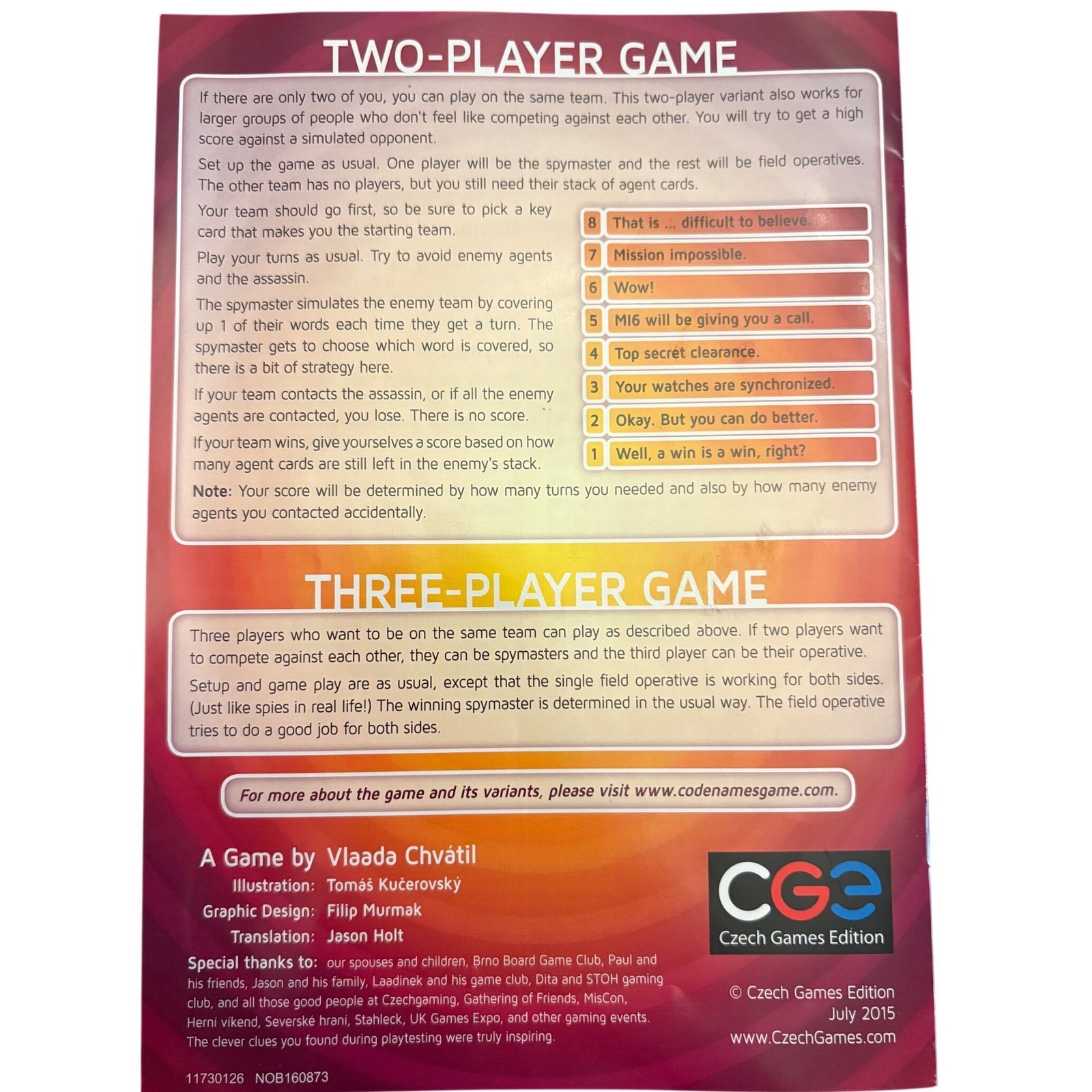 Codenames Board Game Czech Games Edition Vlaada Chvatil Party Word Game 2016