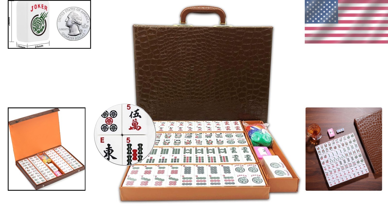 Complete American Mahjong Set: 166 White Engraved Tiles with Carrying Case