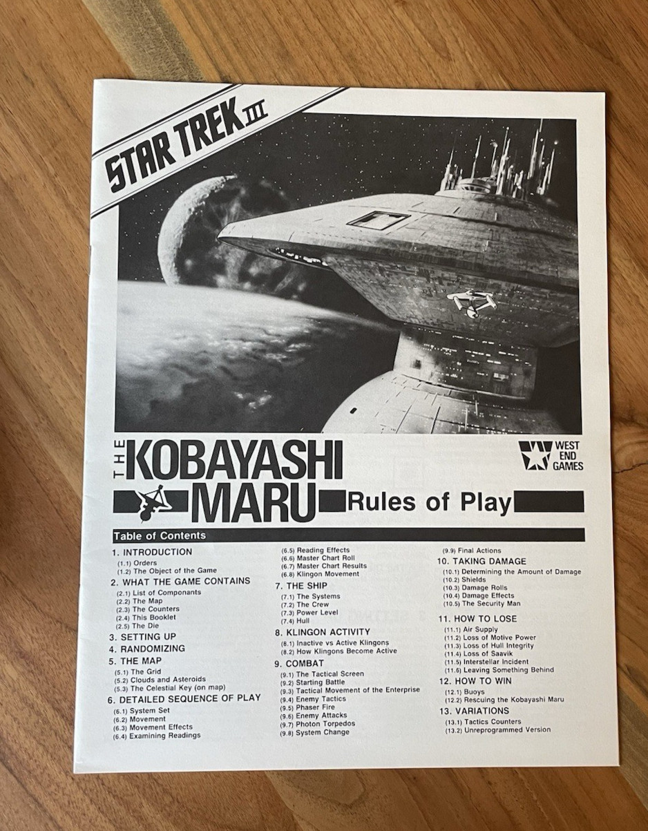 Star Trek III WEG West End Games 3 Solitaire 1985 | PUNCHED complete | GOOD