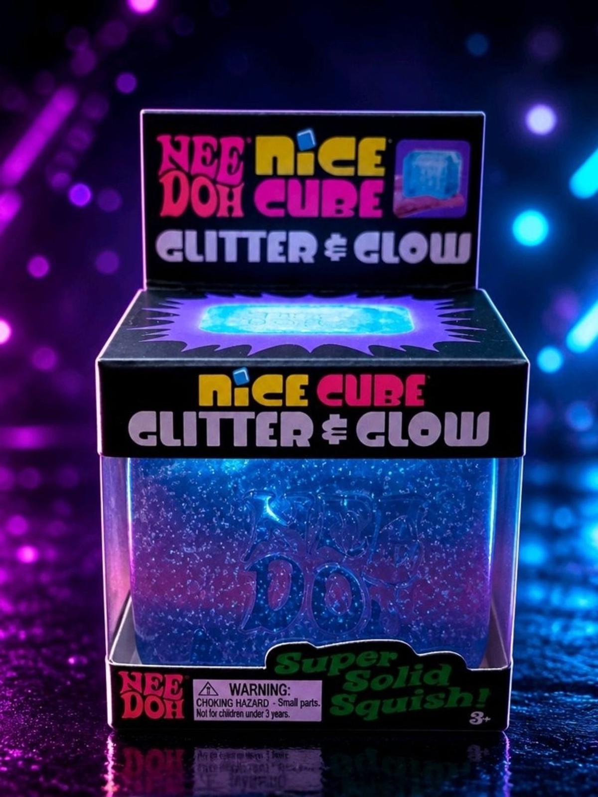 NeeDoh Nice Cube Glitter & Glow – Blue