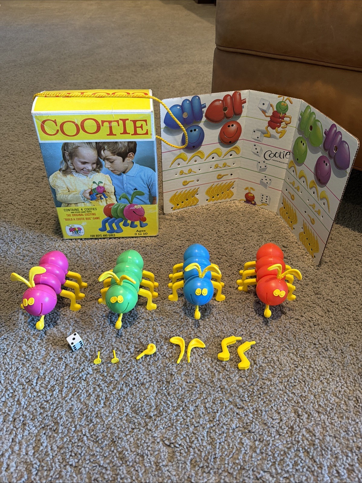 Vintage 1972 /1986 Cootie Bug Board Game With Box Schaper Mfg Co.