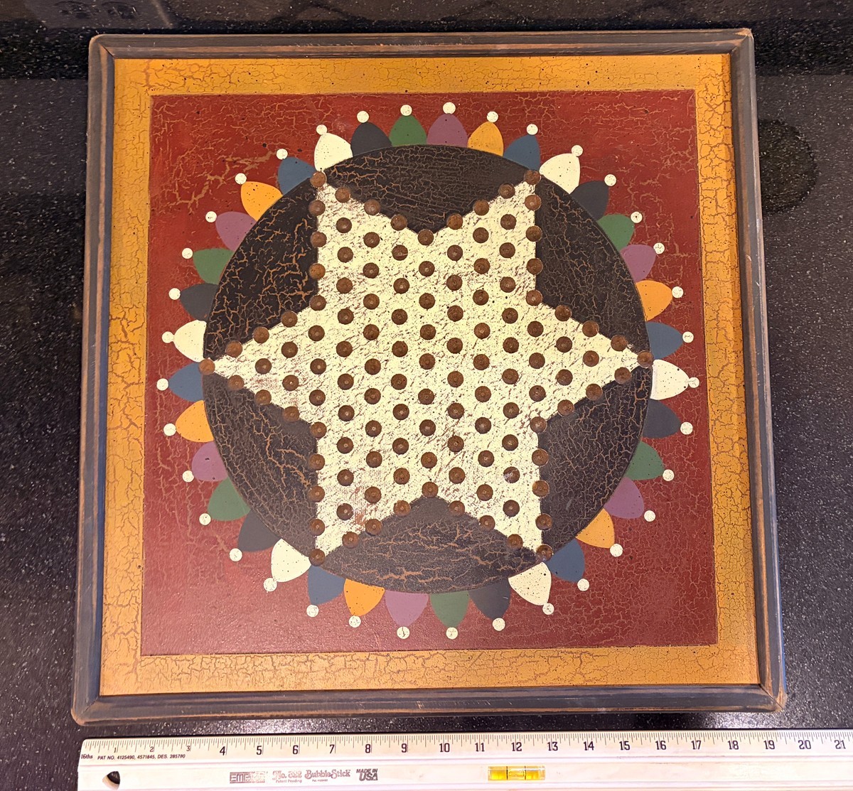 Chinese Checkers Board Game. Heavy Wood Construction Wall Hanging Has 60 Marbles