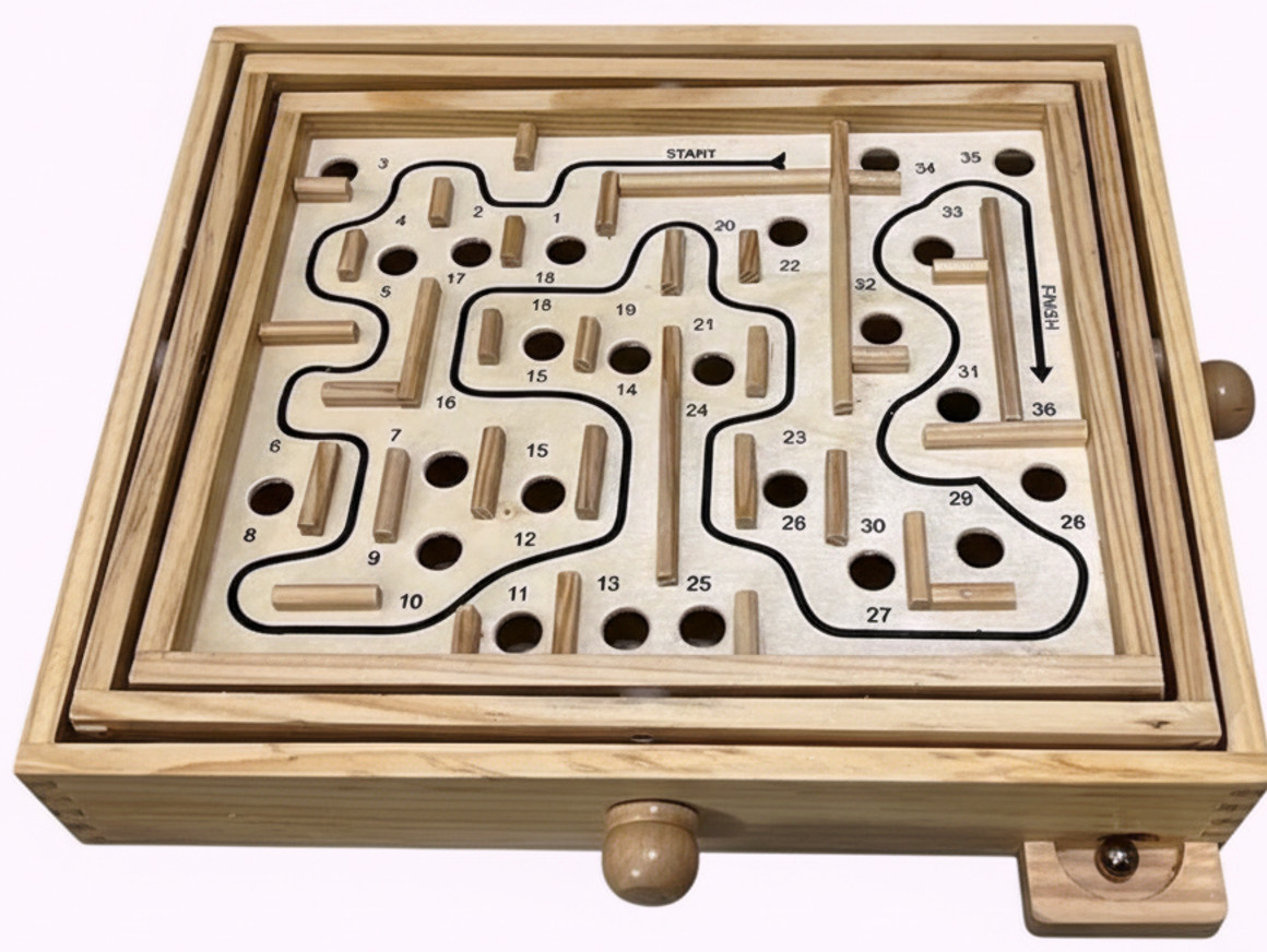 Wooden Marble Maze Labyrinth Tilt Balance Dexterity Puzzle Game Board Brain Game