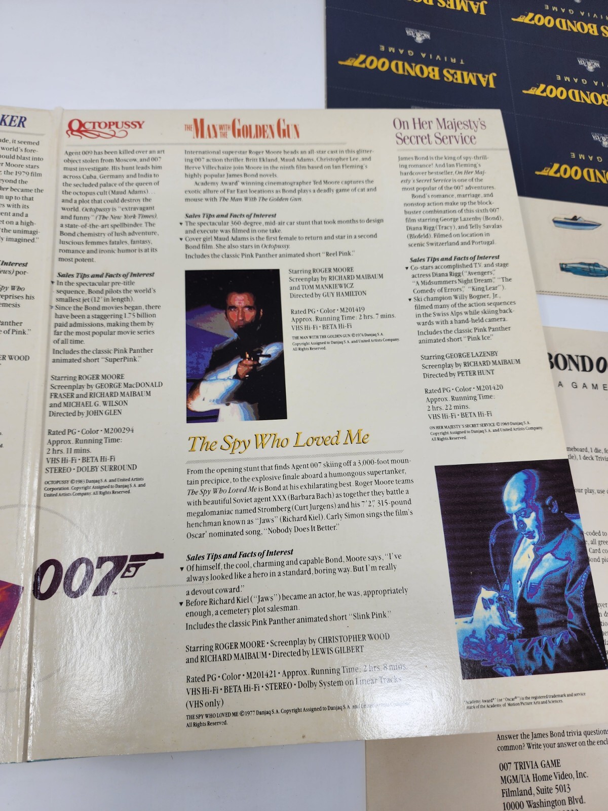 1988 JAMES BOND 007 Spy Movie MGM/UA HOME VIDEO Promo Trivia Board Game No Dice