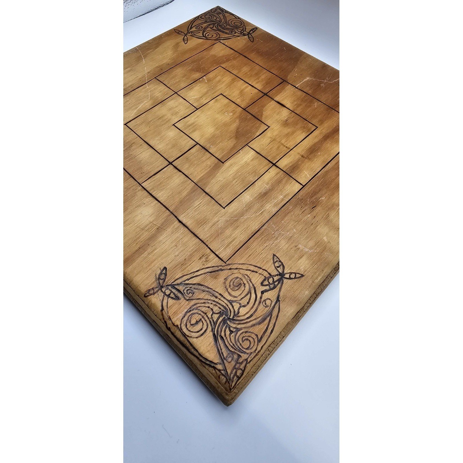 Nine Men’s Morris Strategy Game Ancient Rome Board Handcarved Wood Vintage 10×10