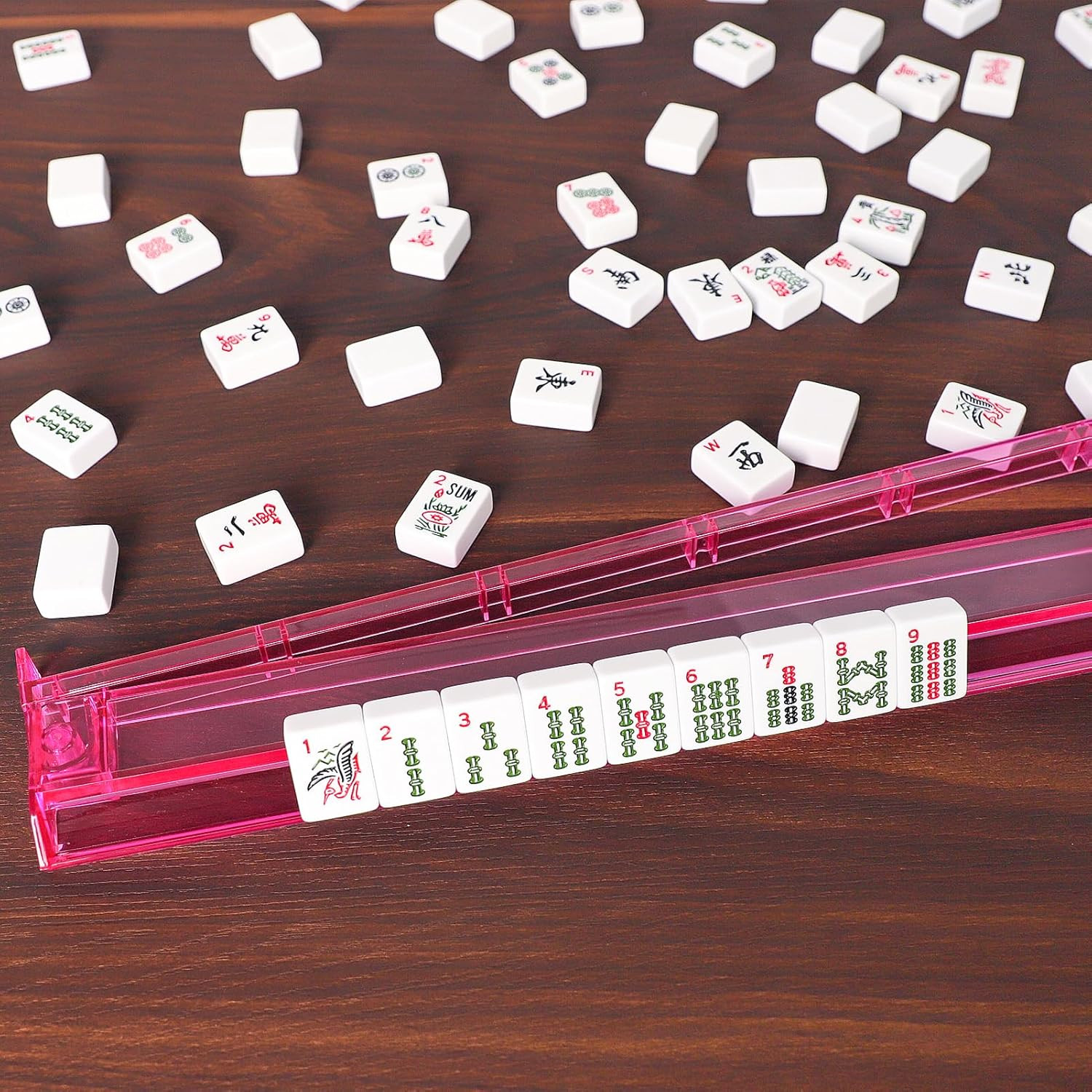 American Mahjong Set,166 White Tiles with Red Bag and Accessories,4 All-In-One M
