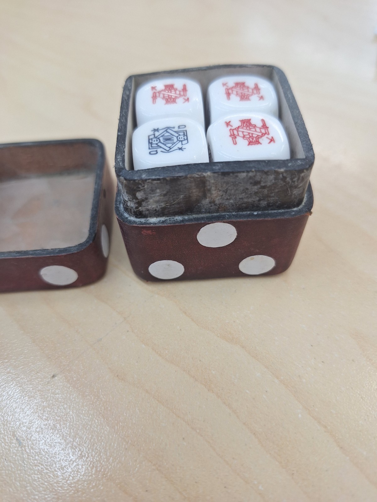Vintage Italy Poker Dice Game In Leather Dice Case