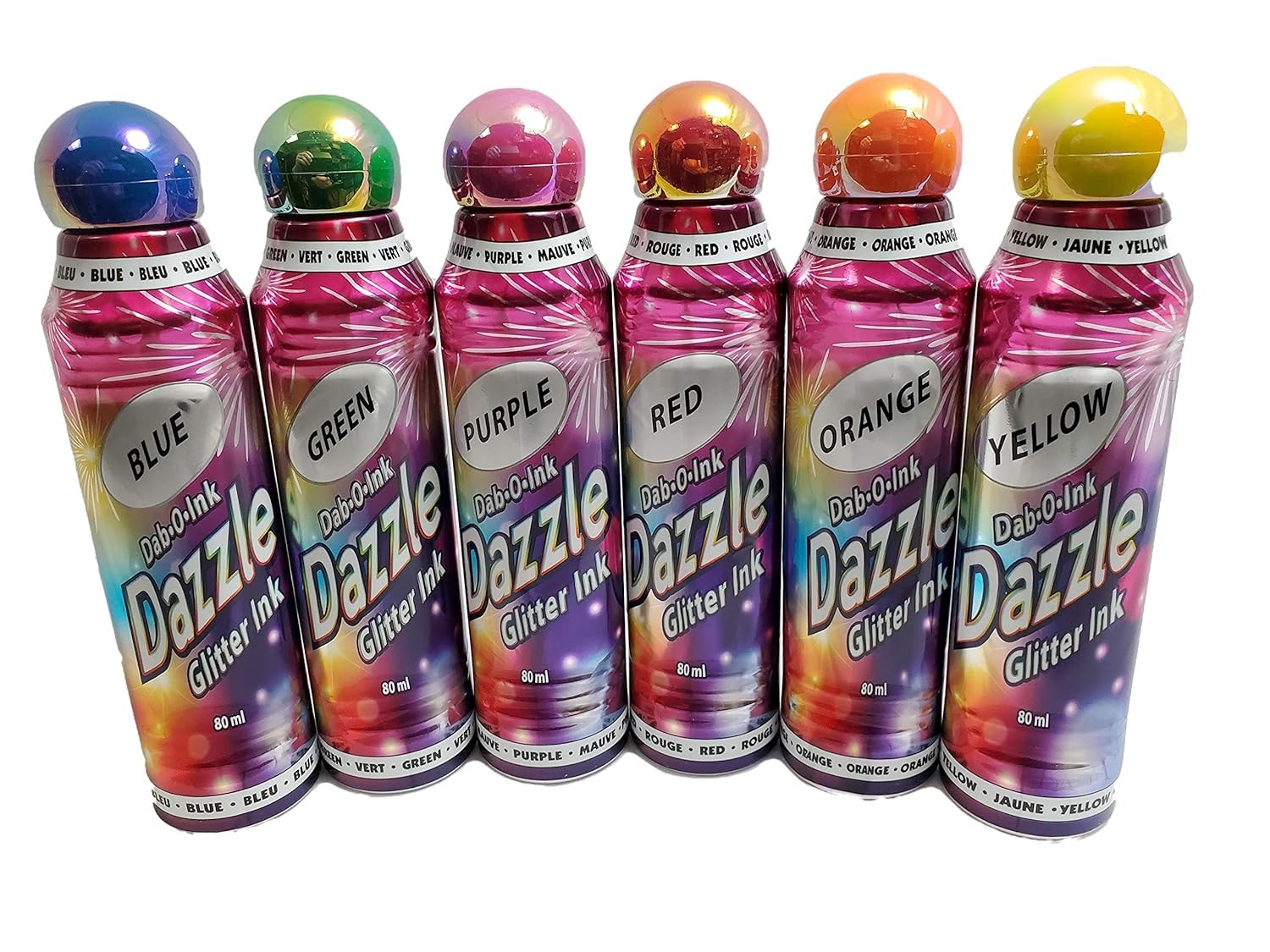 6 Pack Glitter Bingo Dauber Ink Mixed Colors Dazzle Dabber Markers Set