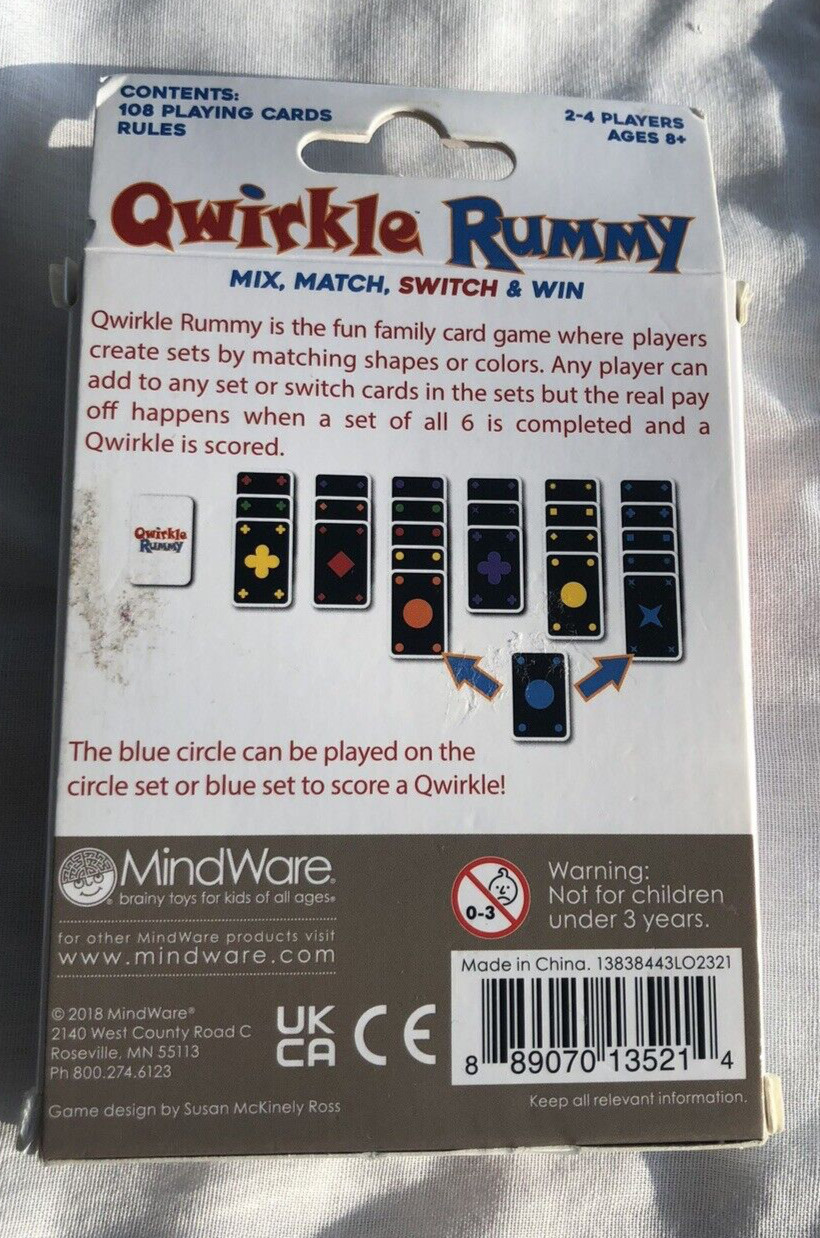 Mind Ware QWIRKLE RUMMY Card Game Mix Match Switch & Win Sealed Cards Ships Free