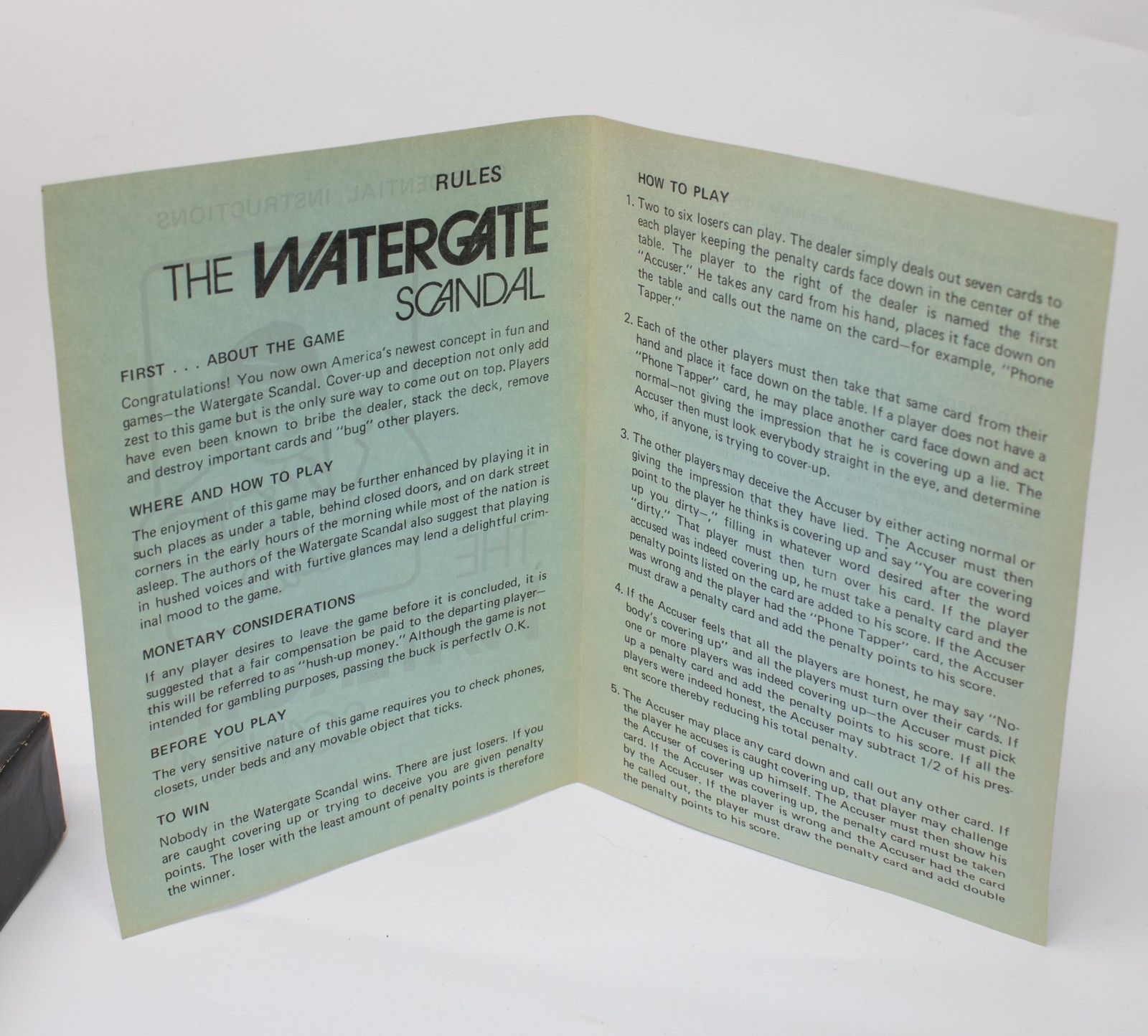 1973 Vintage Watergate Scandal Card Game Mid Century Politics Made in USA