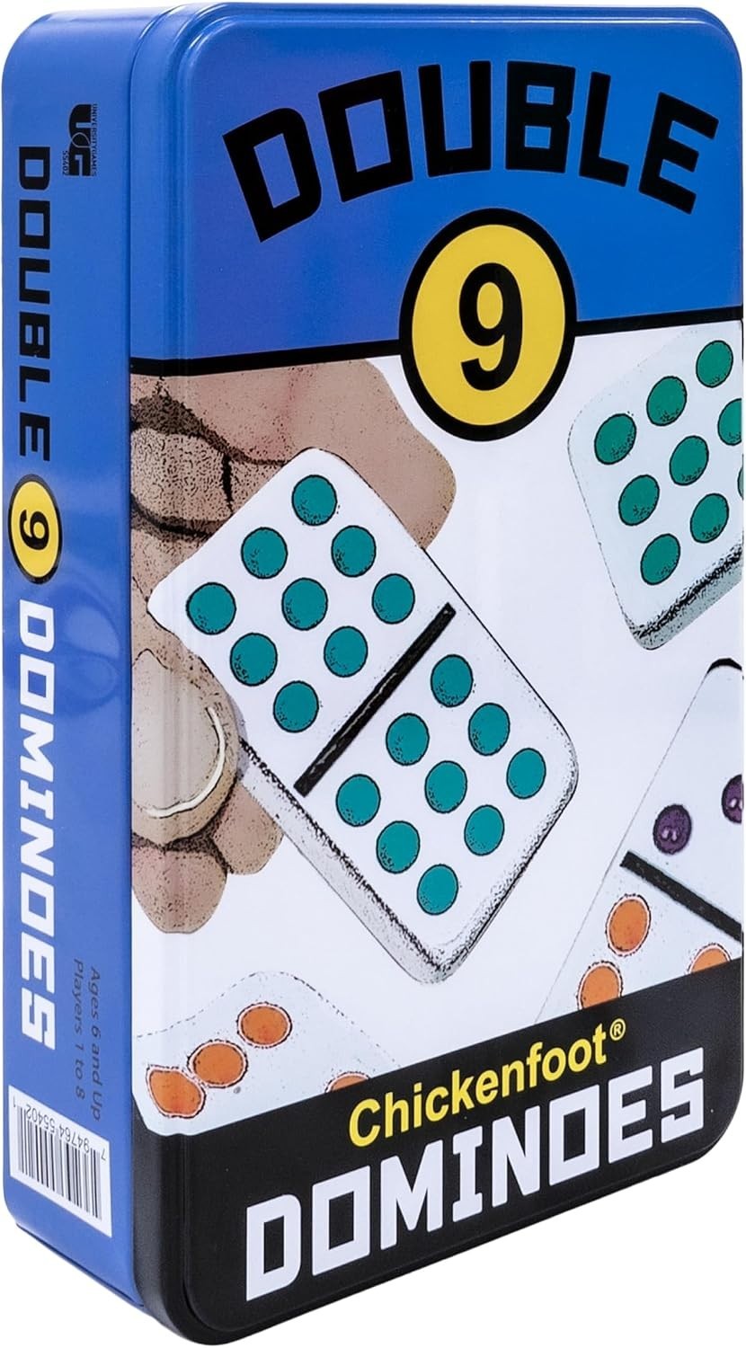 Double 9 Colored Dot Dominoes Travel Tin Set, 2 to 8 Players Ages 8 to 99