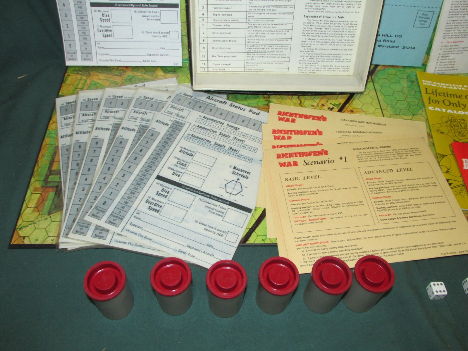 Vintage 1972 Richthofens War 1916-1918 Air War Avalon Hill Company Tabletop Game
