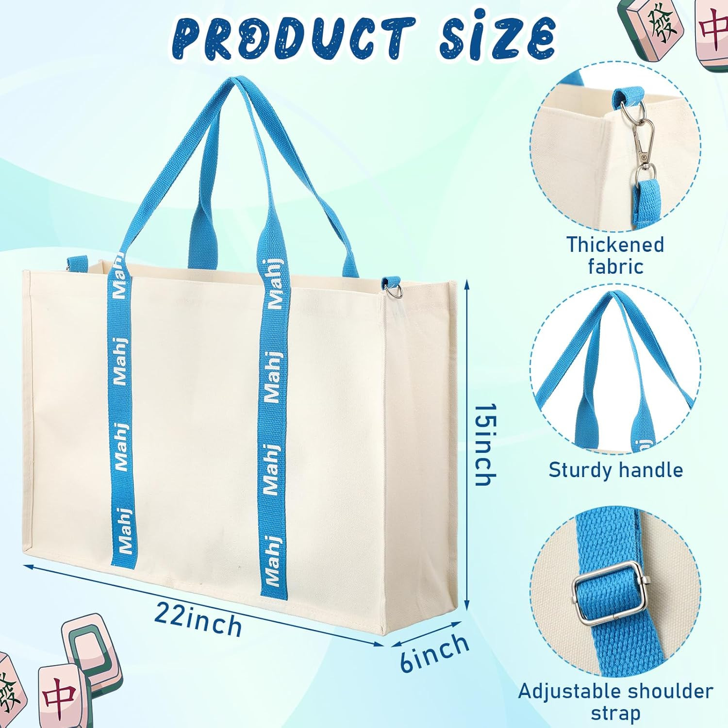 2 Pcs Embroidered Mahjong Canvas Tote Bags Large Empty Mah-Jong Tile Bag Mahjon