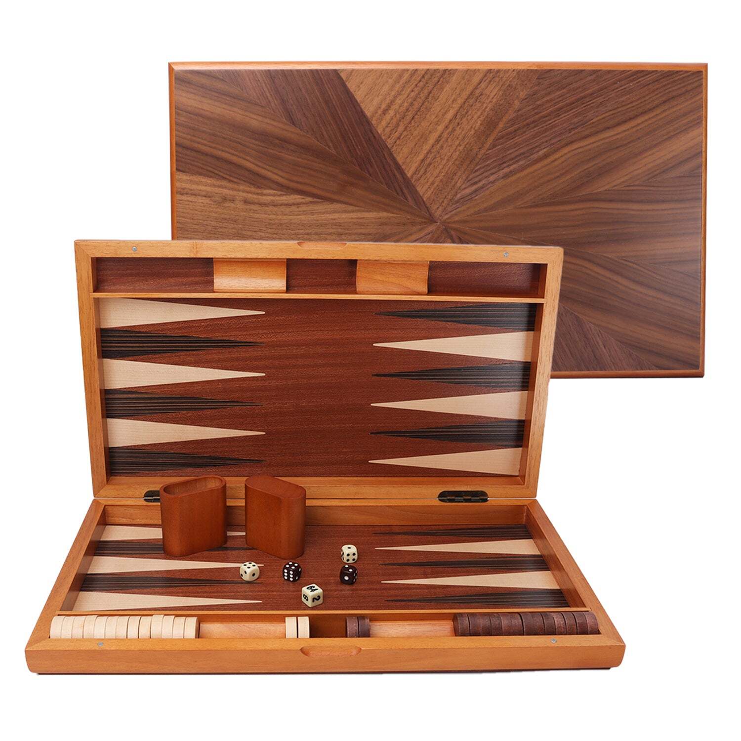 Classic 21″ Large Wood Backgammon Board Game Set. Inlay Focus Board w/Game Piece