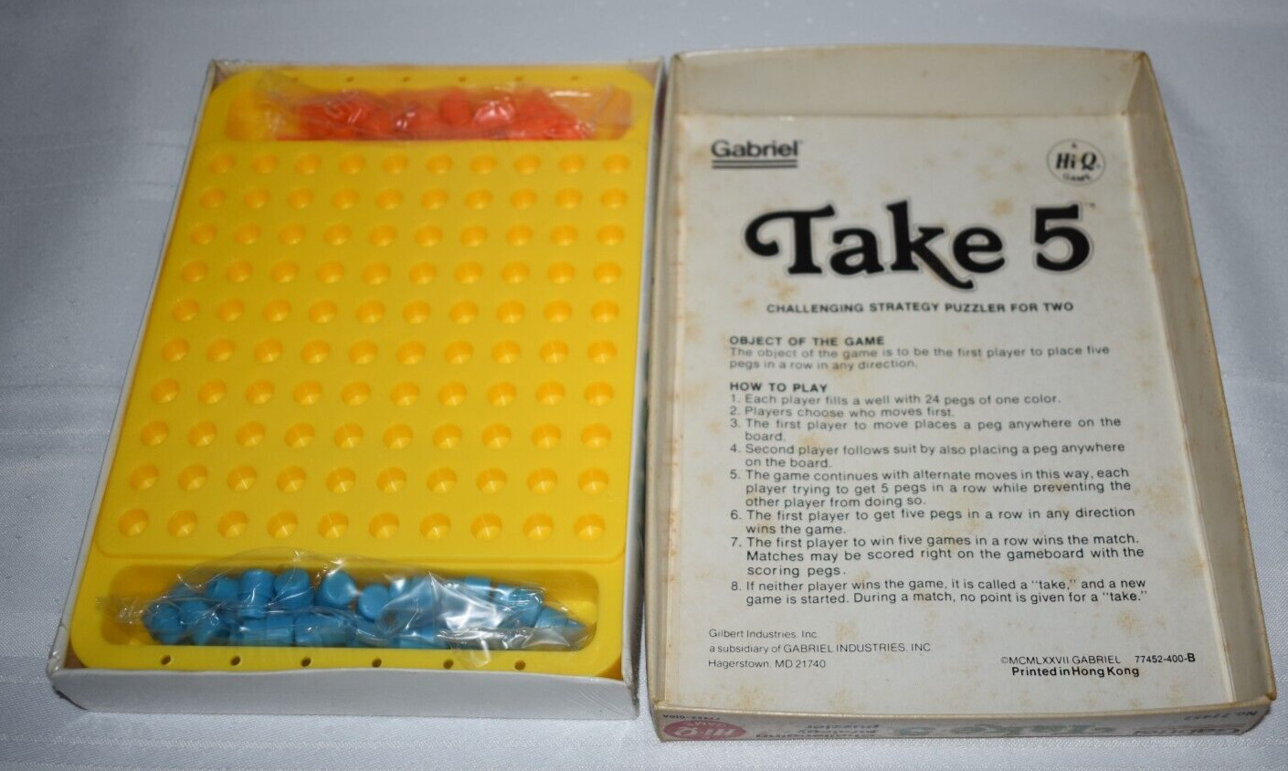 1977 TAKE 5 Gabriel Strategy Game Hi-Q Puzzle Vtg w/Instructions New HONG KONG