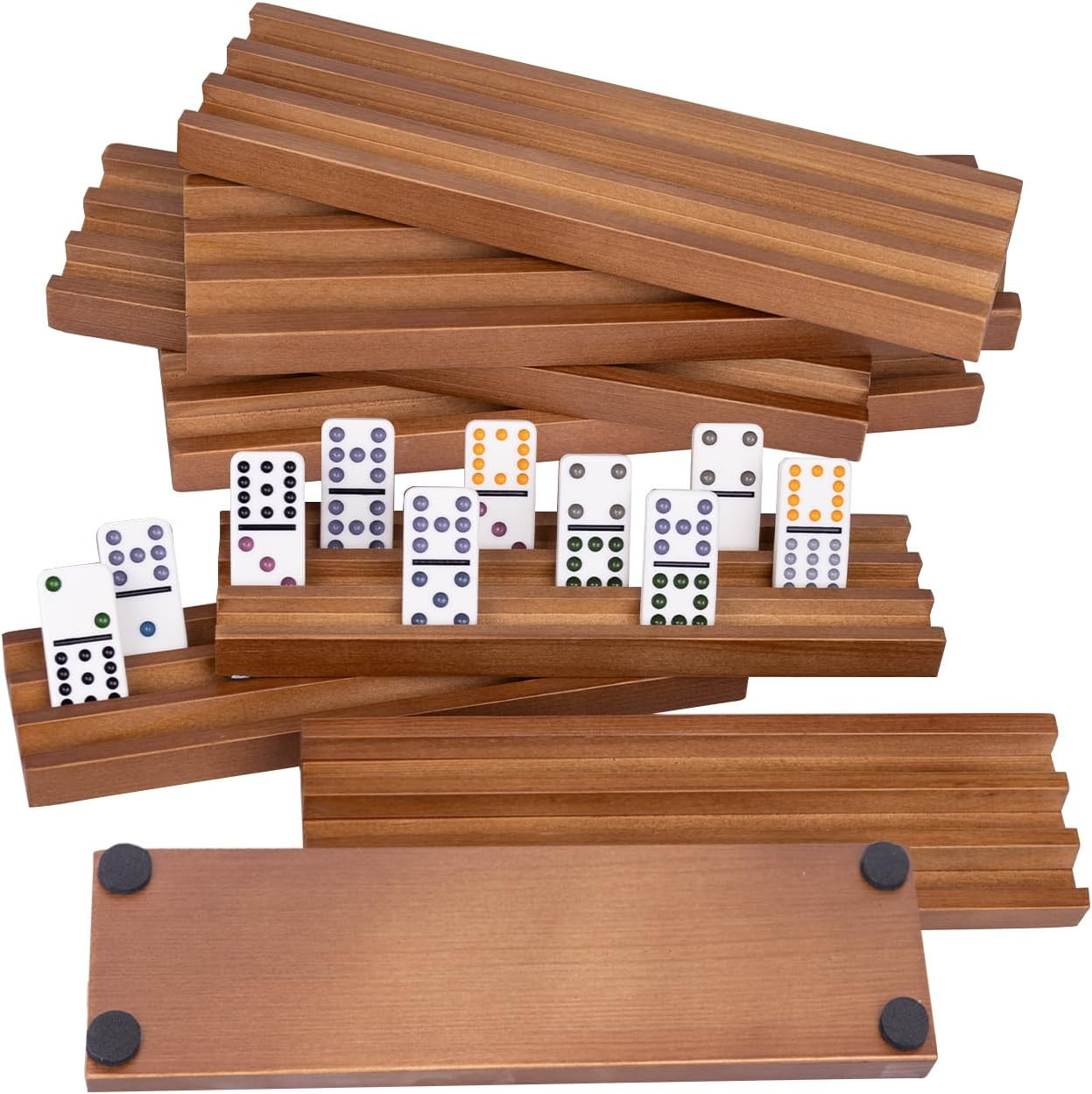 Wooden Domino Racks Set of 8, Wood Domino Tiles Trays, Domino Holders Organizer