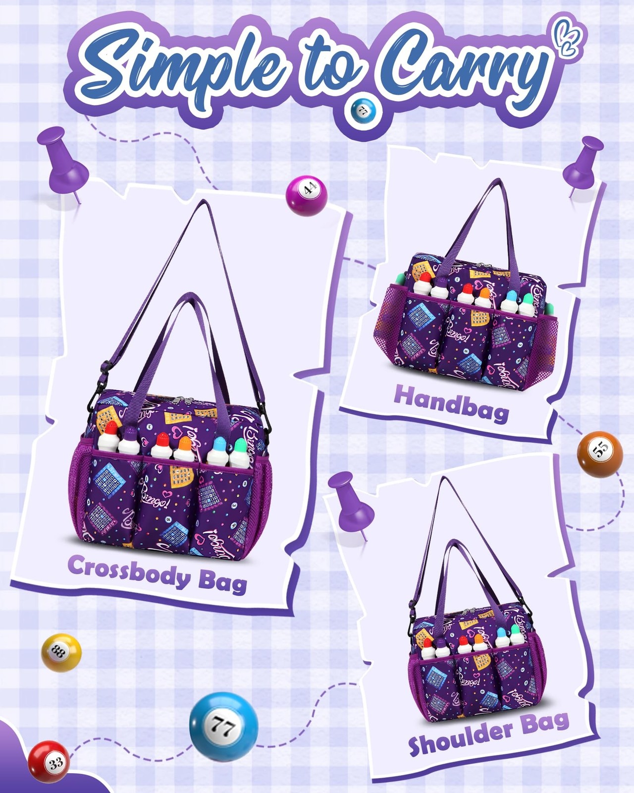Bingo Bag with Pockets for Daubers Dabbers Dobbers Dotters Casino Bingo Game …