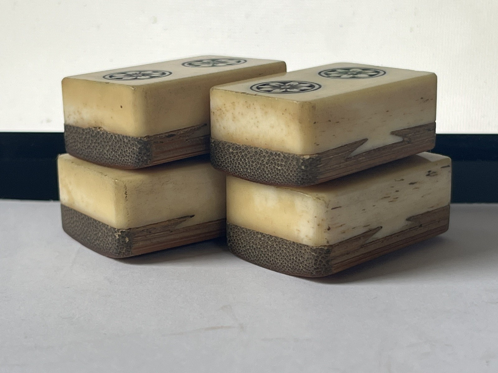lot 4 Vtg 1920s Mahjong Large Bone/Bamboo Replacement Tiles 2 DOT – thick bone